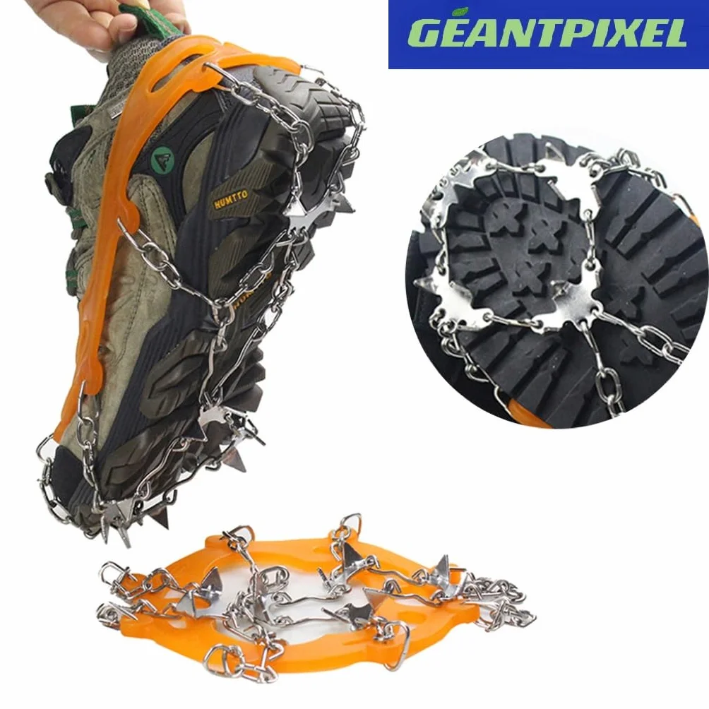 Crampon Antidérapant pour Chaussures 10 Dents Acier Manganèse Randonnée Étui Noir