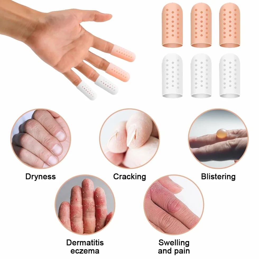 Rairsky 16 Pièces Protege Doigt Respirants en Gel Silicone, Doigtier Silicone pour Doigt, Protège Doigts en Gel avec Trous D'aération, Protege Doigts pour L'eczéma, L'arthrite et les Mains Crevassées