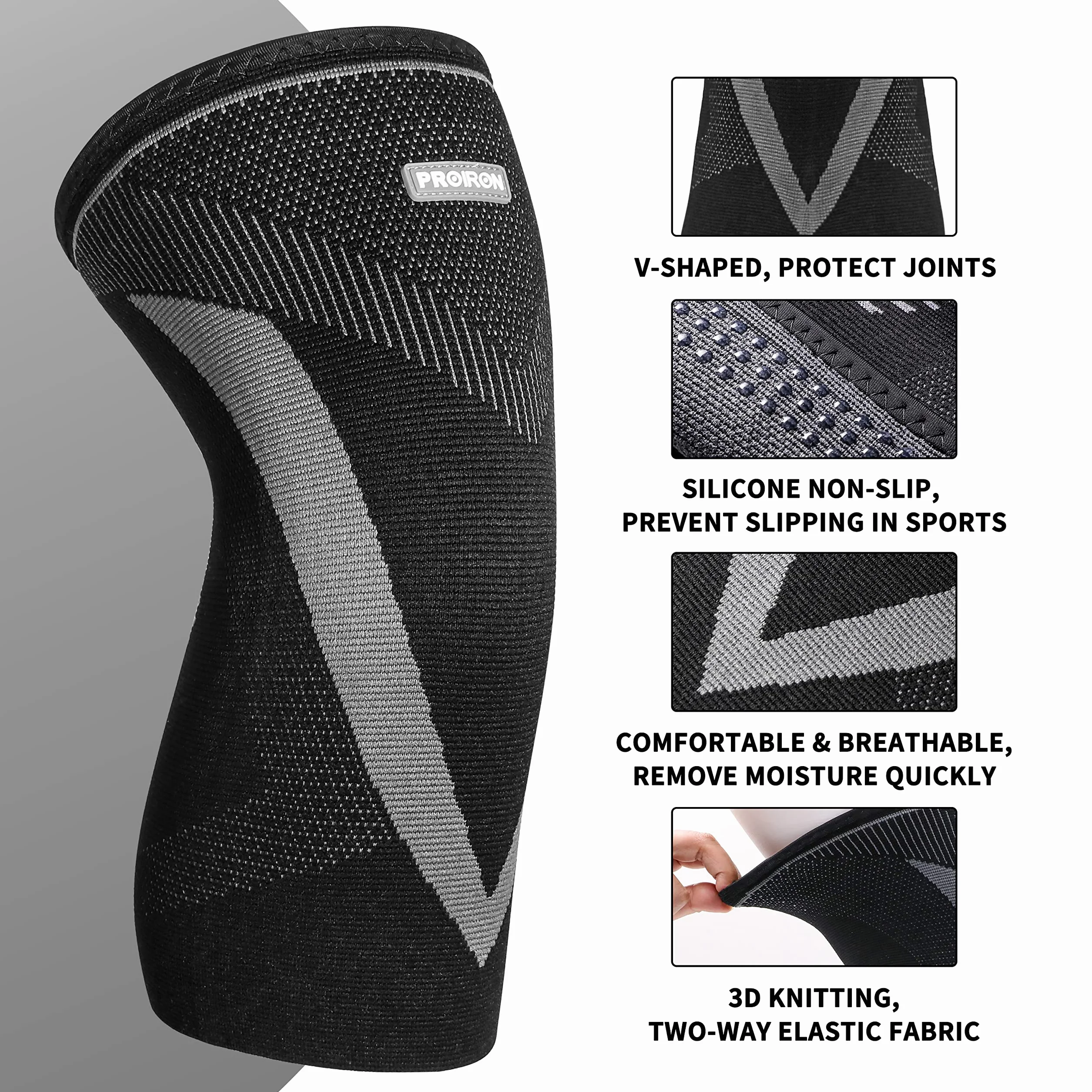 PROIRON Genouillère Sport pour Hommes Femmes Immobiliser Genou Respirant Antidérapant 1 Paire