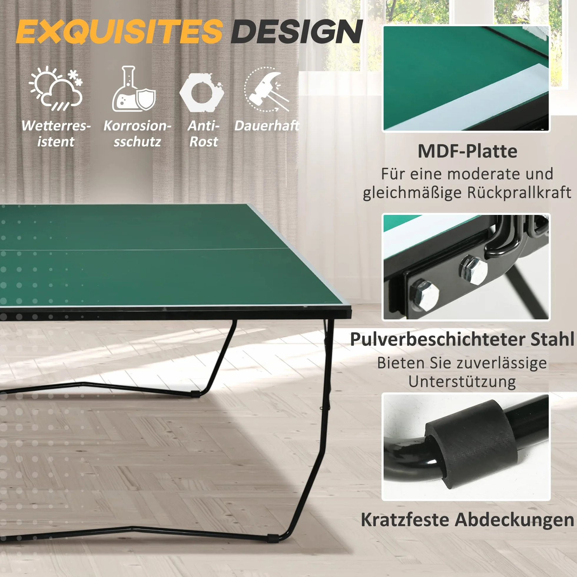 Table de ping-pong SPORTNOW pliante avec filet, roulettes, raquettes et balles, acier, vert 274x152x76 cm
