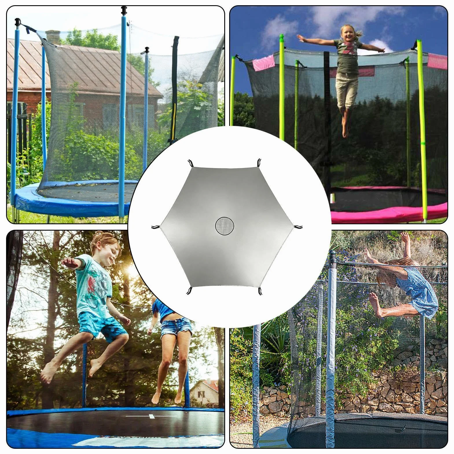 Housse d'ombrage de trampoline Ø 366 cm Anti-UV Imperméable pour trampoline 6 barres