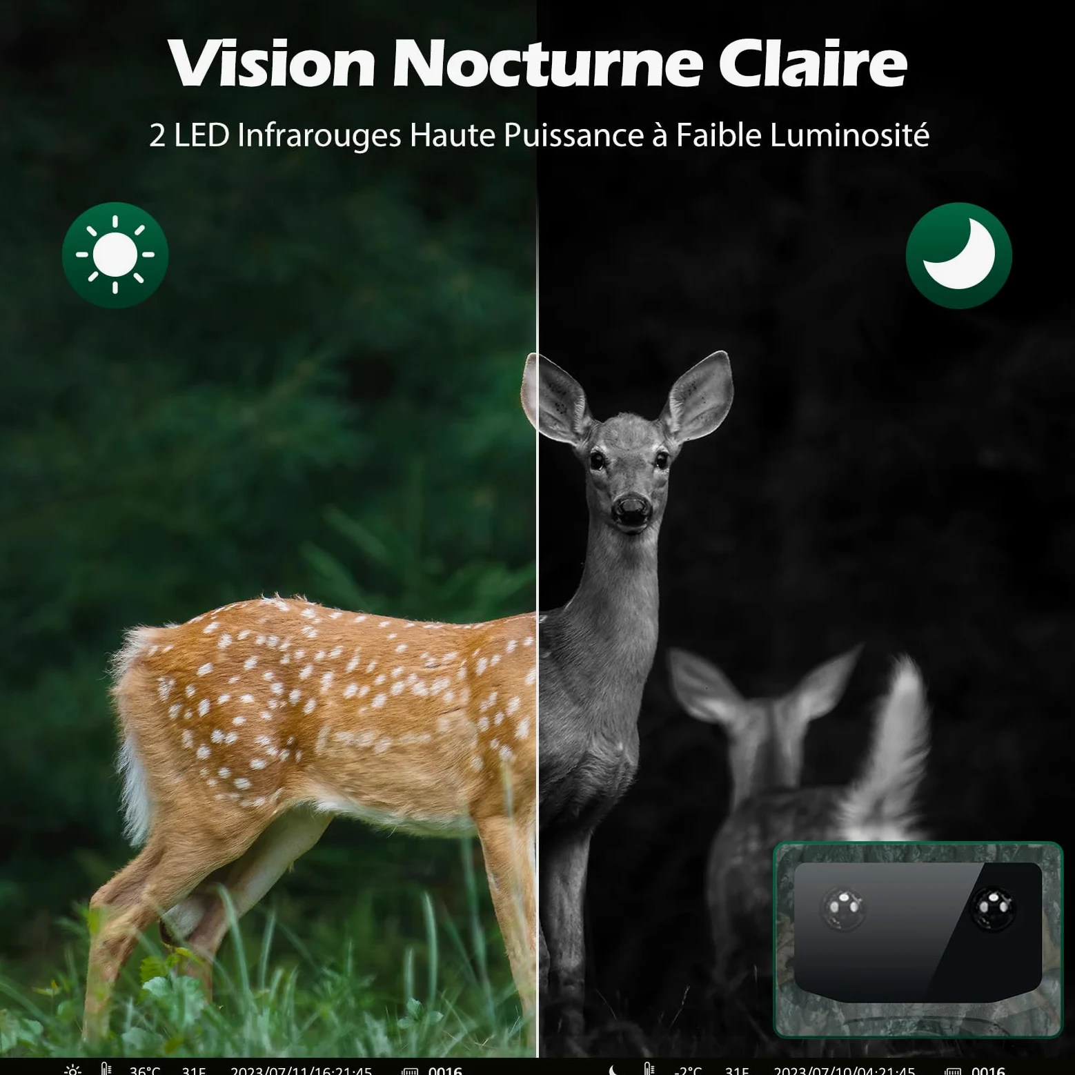 VOOPEAK Camera de Chasse 4K 30FPS 48MP, Caméra de Chasse Nocturne Activé par Le Mouvement, Caméra Chasse Infrarouge Surveillance Exterieur Grand Angle 120° Camera Animaux IP66 Étanche | Déclenchement par mouvement, vision nocturne infrarouge et grand angl