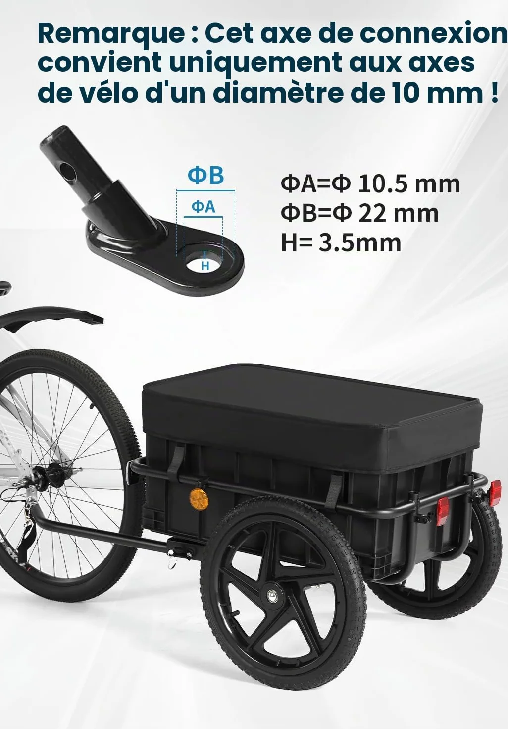 Remorque de vélo 2 en 1 avec barre coulissante, cadre fer robuste, pneus 40 cm, charge 40 kg