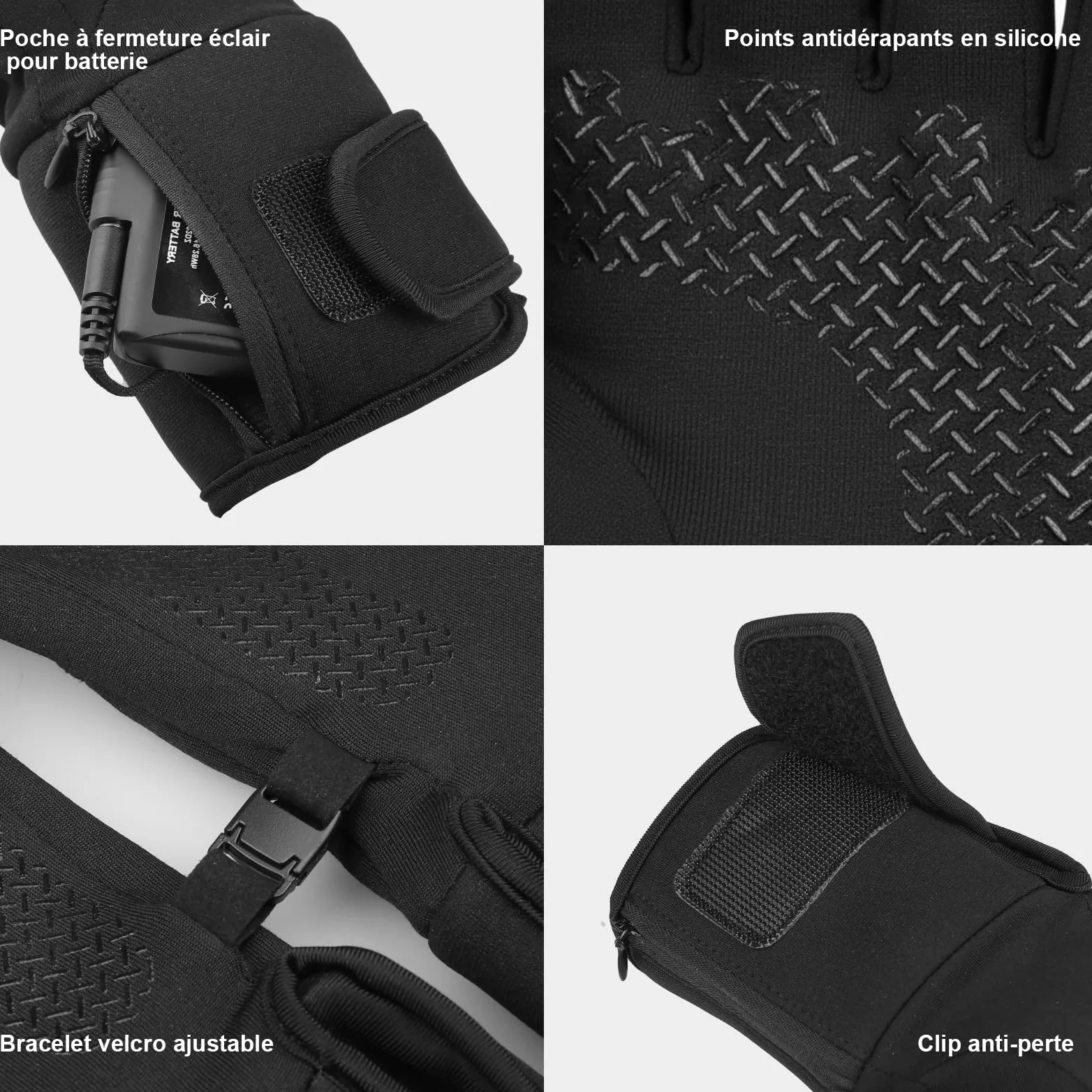 sous-Gants Chauffants Fins pour Hommes et Femmes Rechargeables, Batterie 7,4 V à Chauffage Rapide, 3 Modes de Chaleur (40-65 ℃) et Écran Tactile pour Travail en Extérieur, Sports d'hiver