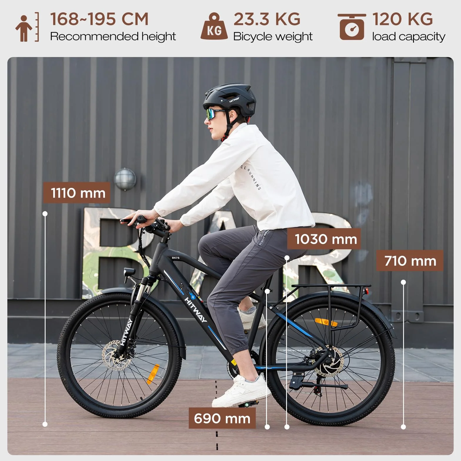 HITWAY Vélo Électrique 26" Homme VTT Trekking 36V 12Ah 250W 7 Vitesses Pedelec