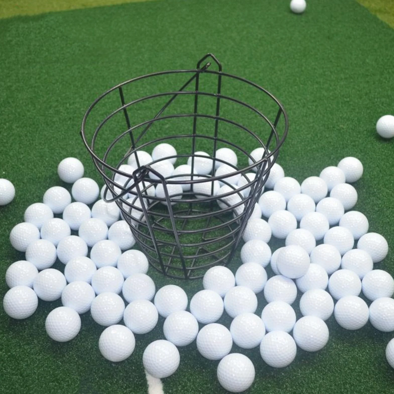 Panier pour Balles de Golf - Seau de Rangement 100 Balles - Grand Conteneur Fil Métallique avec Poignée