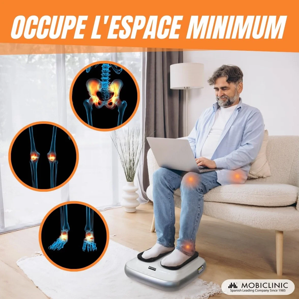 Mobiclinic Legfit exerciseur de jambes électrique 5 vitesses marche assise télécommande blanc