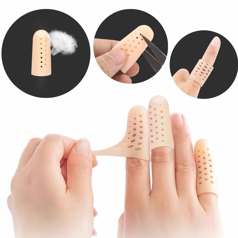 Hemiks 10 Pcs Protecteur de Doigt en Silicone Respirant pour Fissuration, Eczéma, Arthrite des Doigts, Kaki