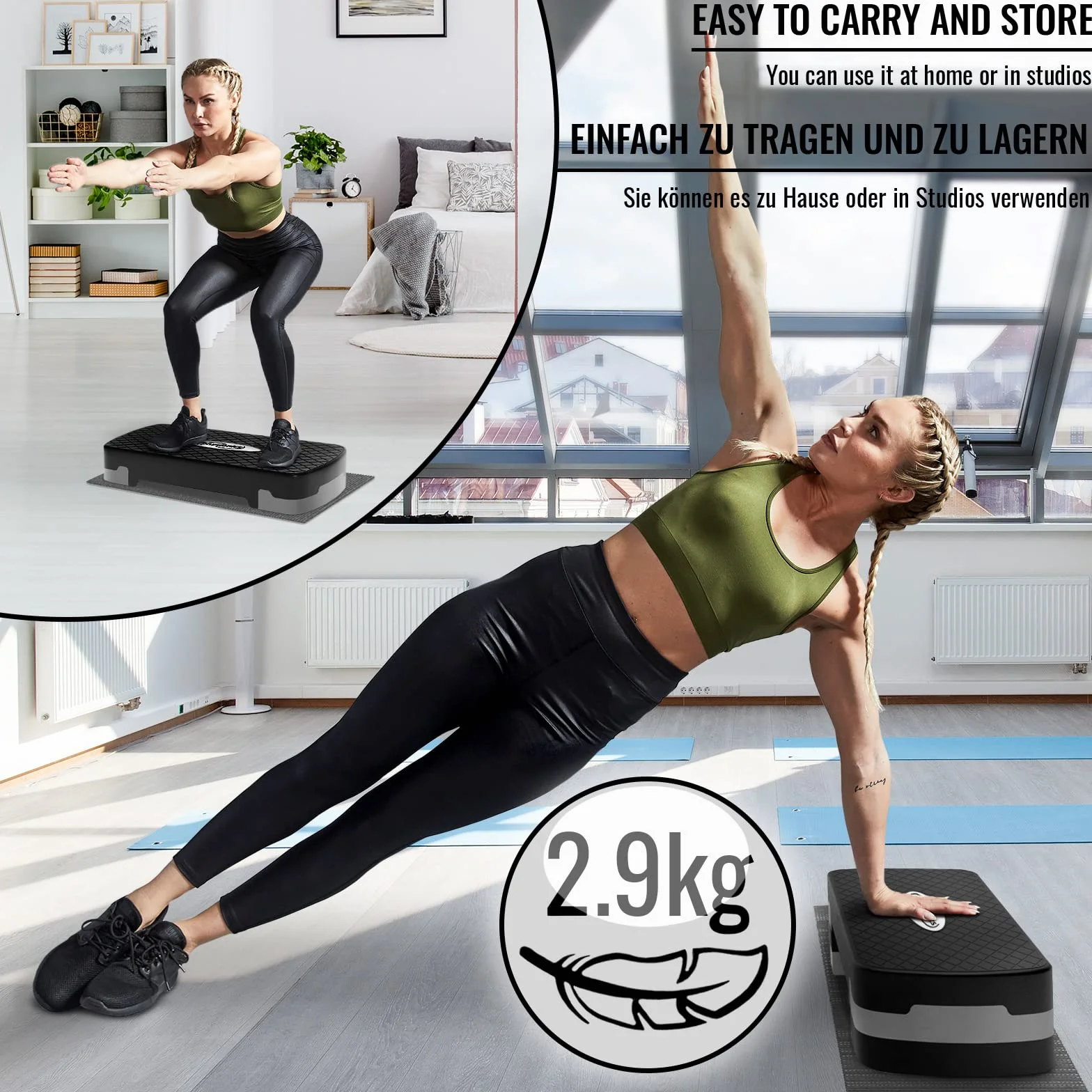 Stepper de Fitness 2 Niveaux Hauteur Réglable 10-15 cm Antidérapant Poids Max 200 kg