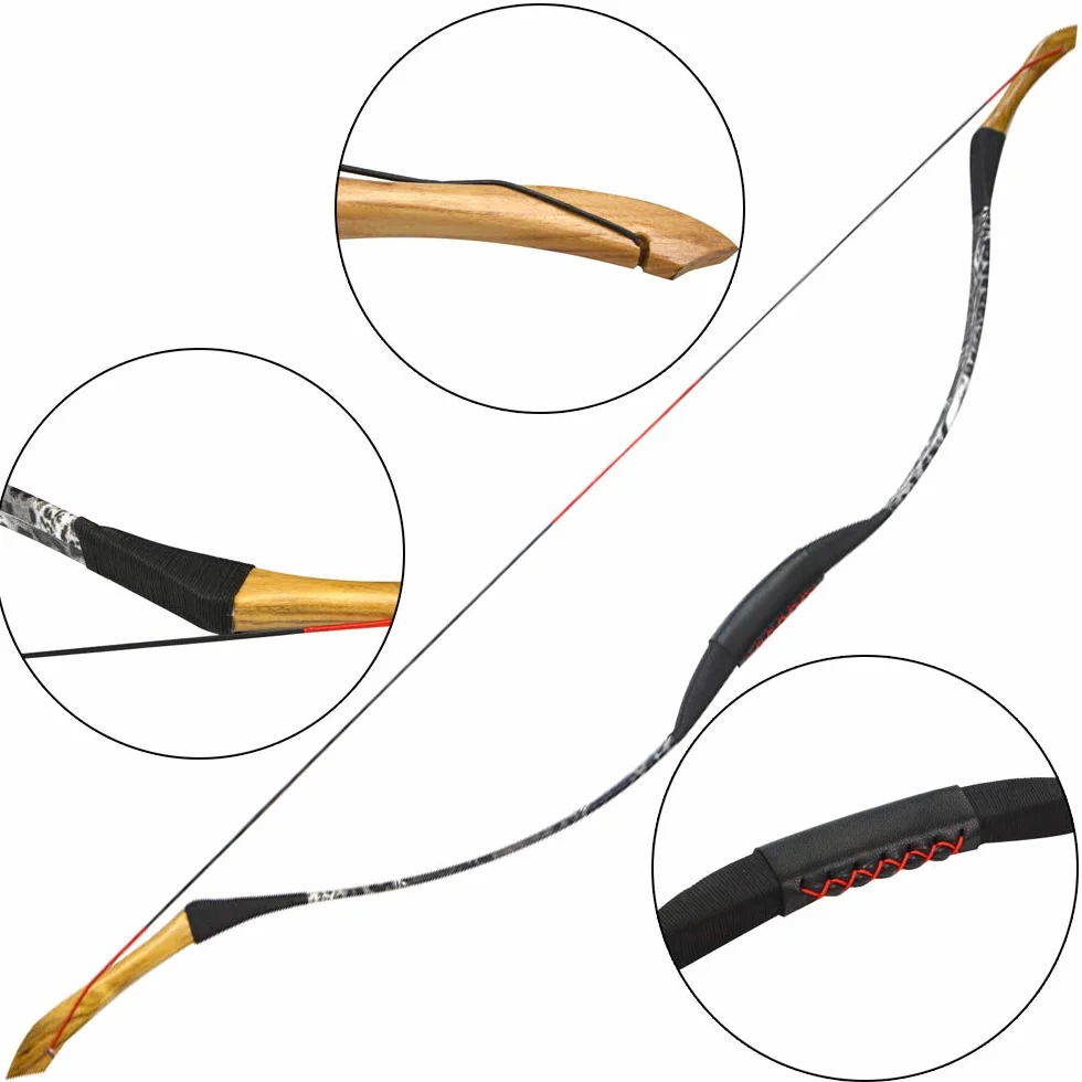 Arc Longbow Traditionnel en Bois et Cuir 25-40 lbs Tir à l'Arc