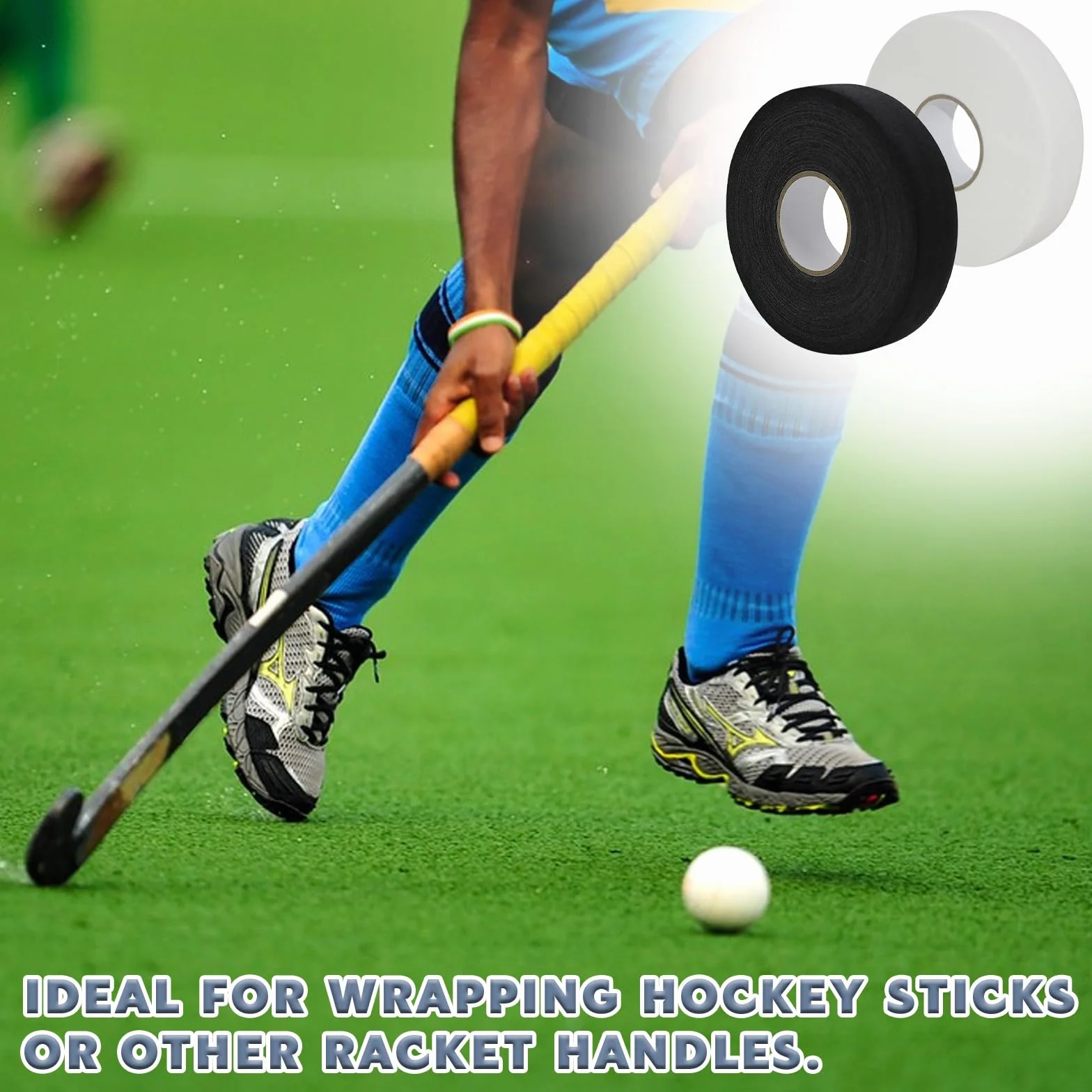 Ruban de Hockey Adhésif 25m x 25mm 2 Rouleaux Antidérapant Noir Blanc