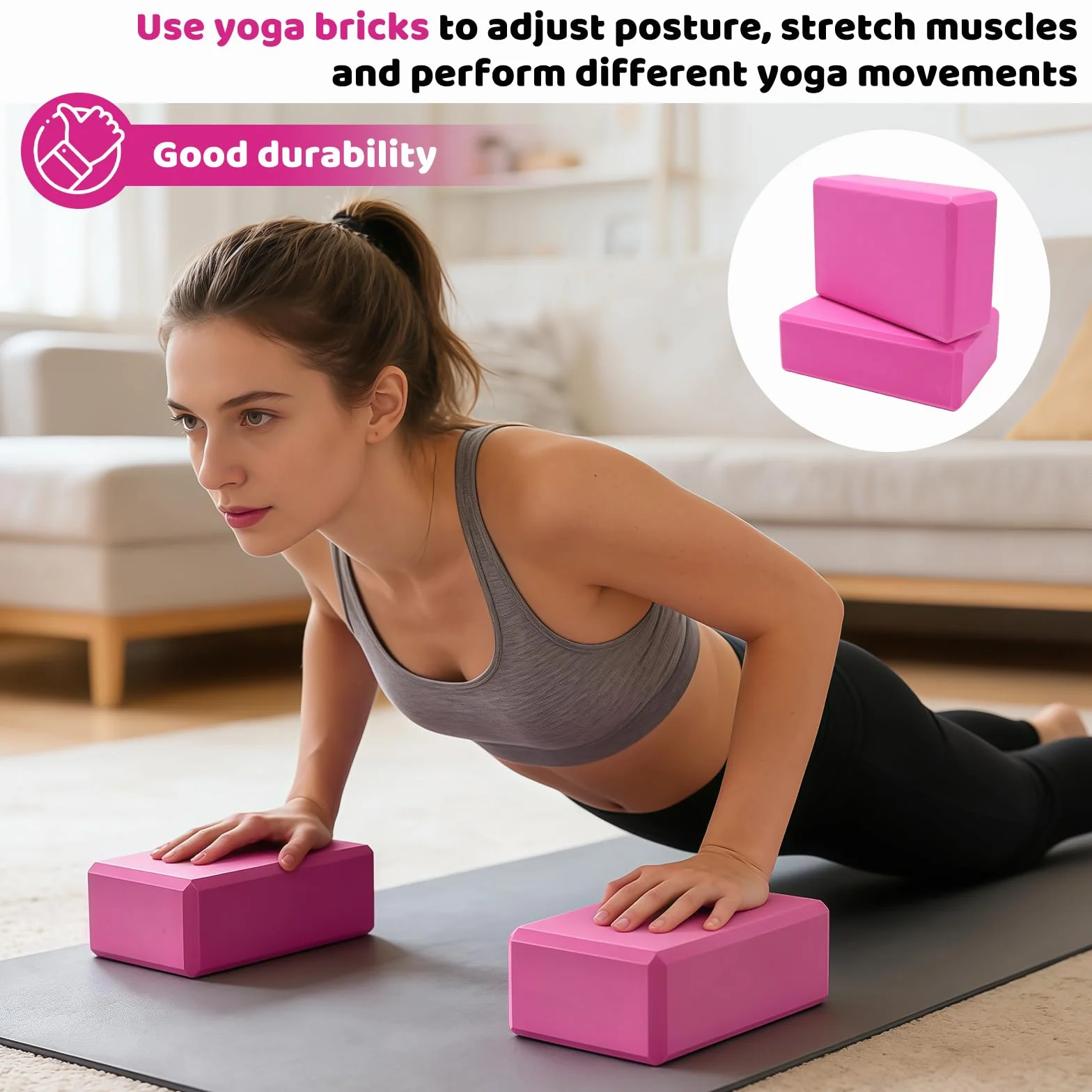 Blocs de yoga en mousse EVA haute densité antidérapante, lot de 2 pour yoga, pilates, méditation