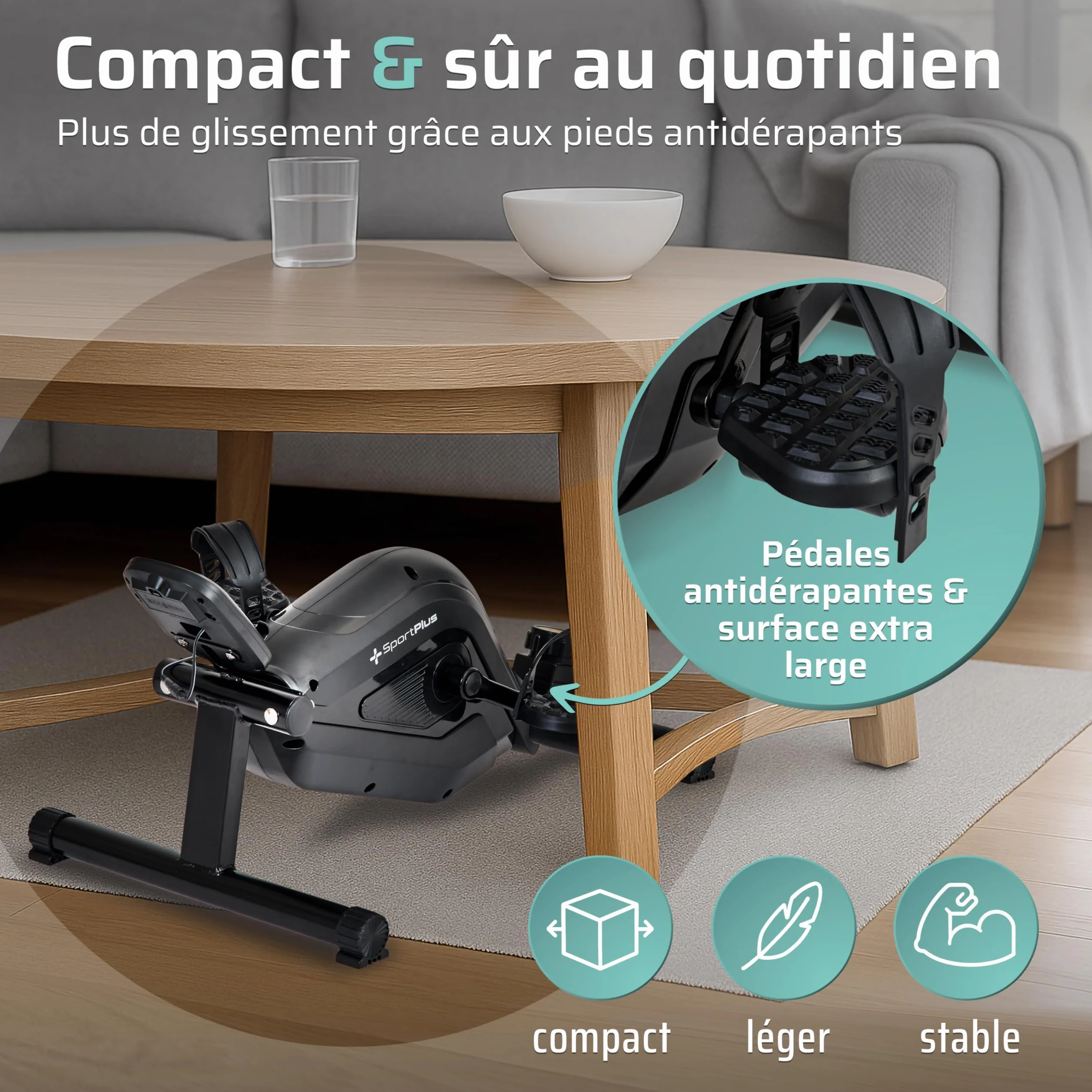 Sportplus Mini vélo d'appartement avec Frein magnétique 8 Niveaux résistance Ordinateur d'entraînement