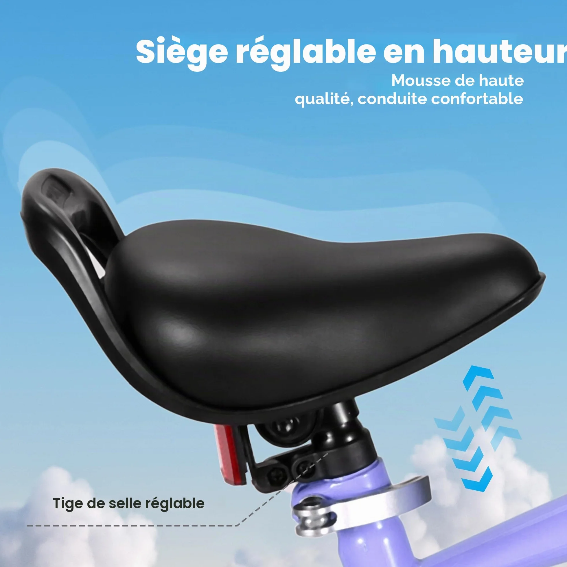 BODIOO Vélo enfant 14 pouces garçon fille roues stabilisatrices cadre stable siège réglable frein arrière frein à main 94-107 cm