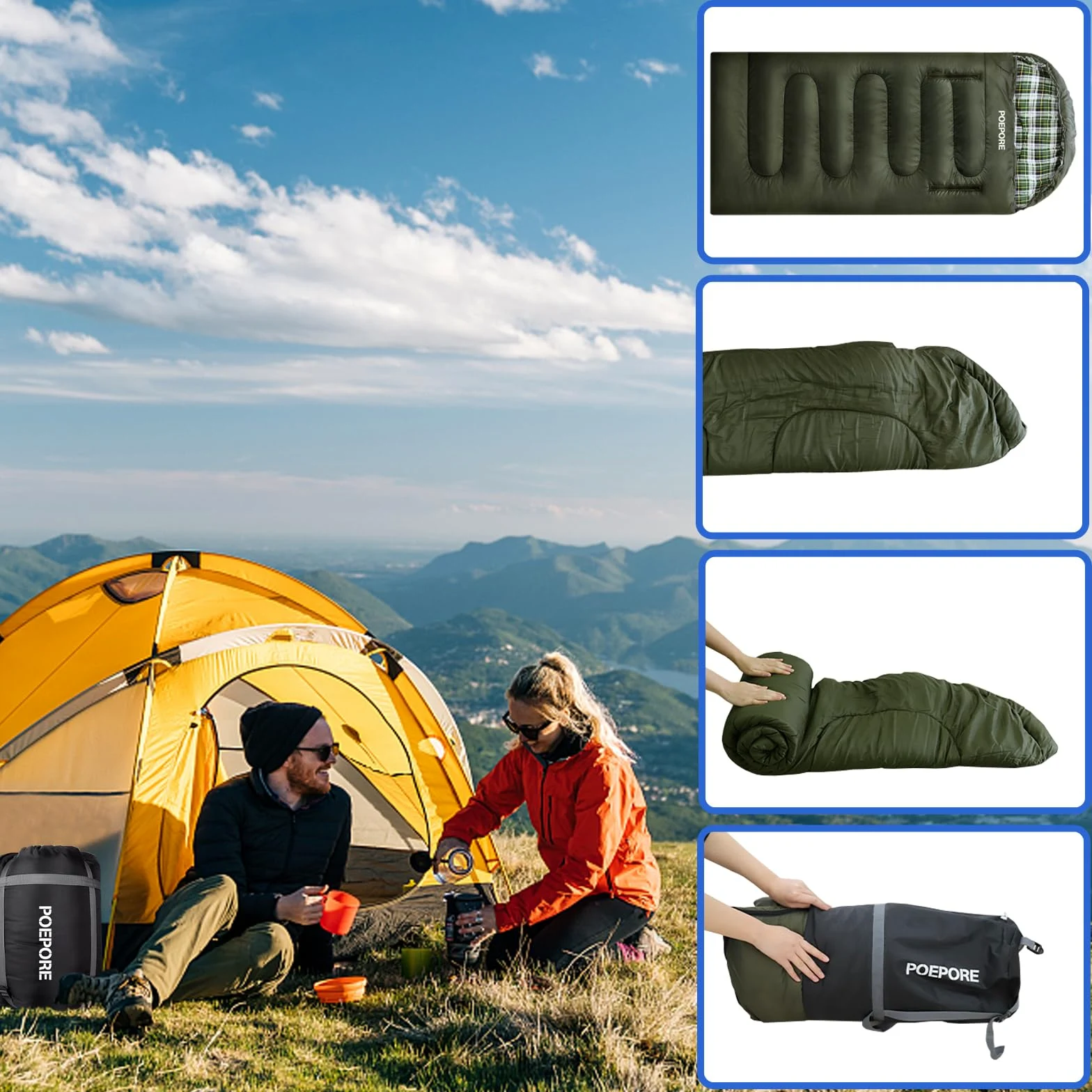 Sac de couchage en flanelle de coton à 0 degrés pour adultes - Taille XXL - Sac de couchage portable 4 saisons imperméable avec sac de compression