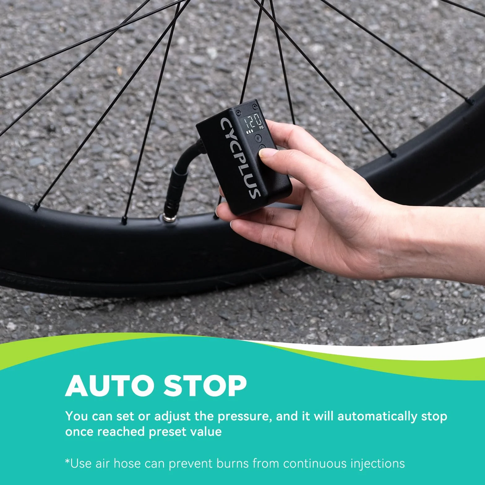 CYCPLUS Pompe à vélo AS2 Pro Max 120 PSI Rechargeable sans Fil avec Manomètre pour VTT Route E-Bike