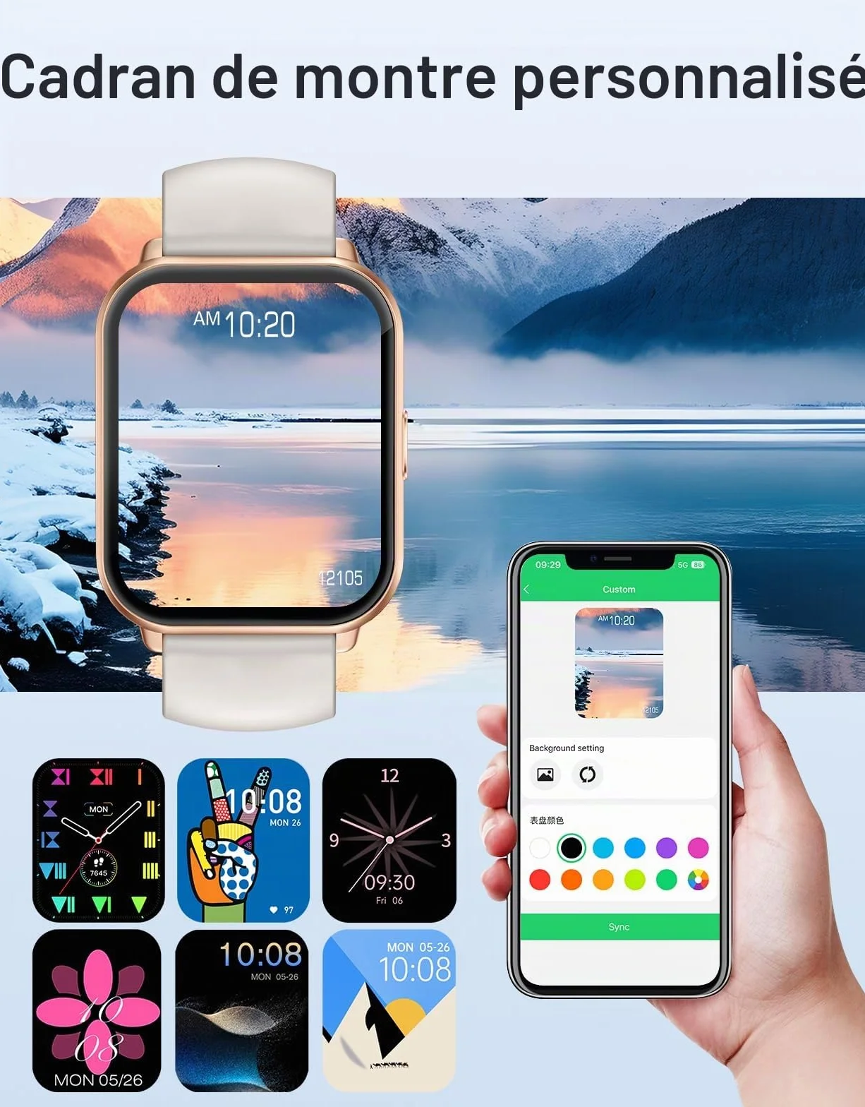 Smartwatch Femme Homme Bluetooth Podometre Cardiofrequencemetre Etanche IP68 Android iOS