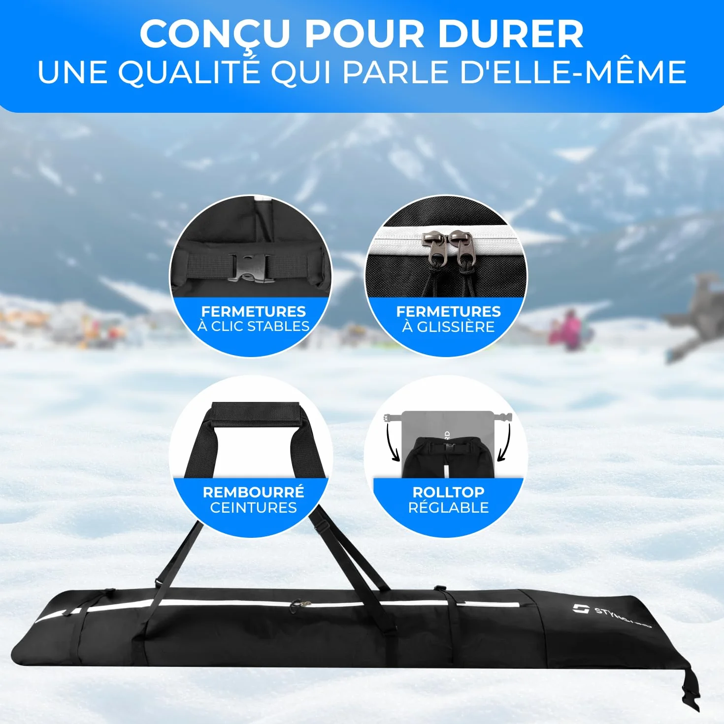 STYNGARD Double Sac de Ski pour 2 Paires de Skis 200 cm - Sac à Skis Robuste avec Rembourrage imperméable Modèle Kitzbühel
