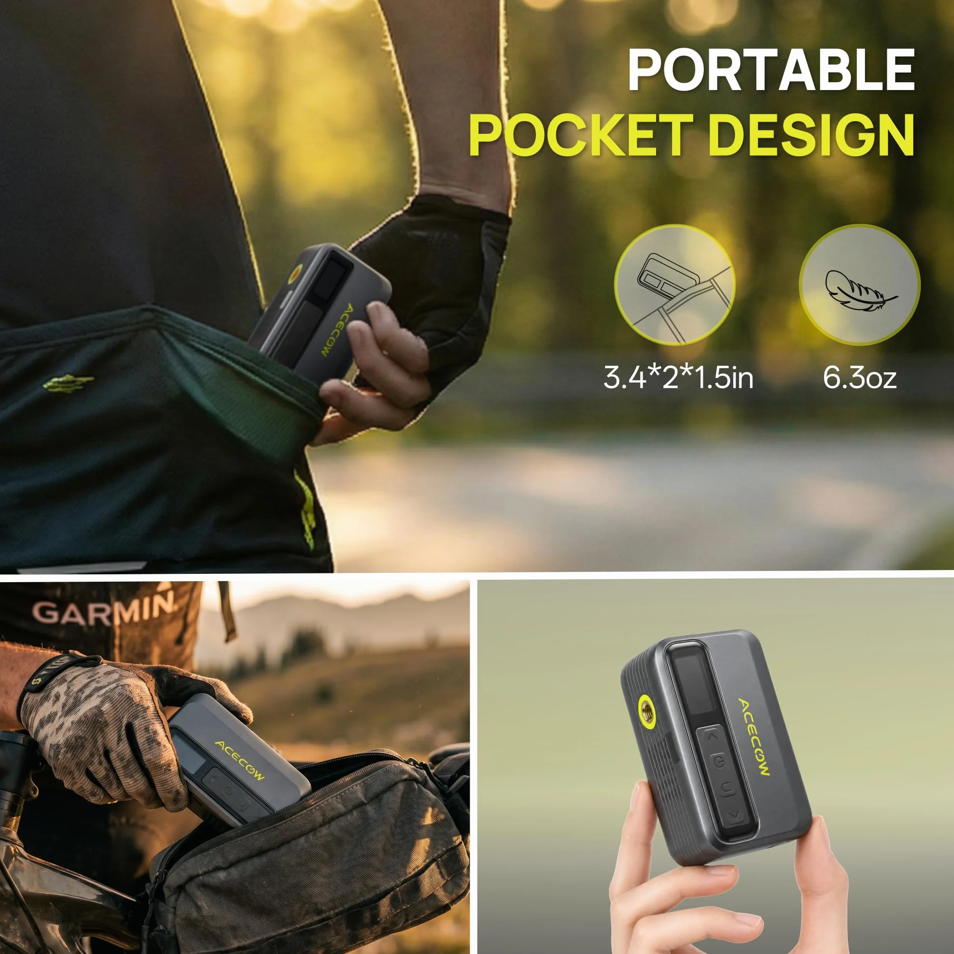 Pompe à Vélo Électrique AT5Pro Mini sans Fil 120 PSI Arrêt Auto pour Vélo de Route VTT