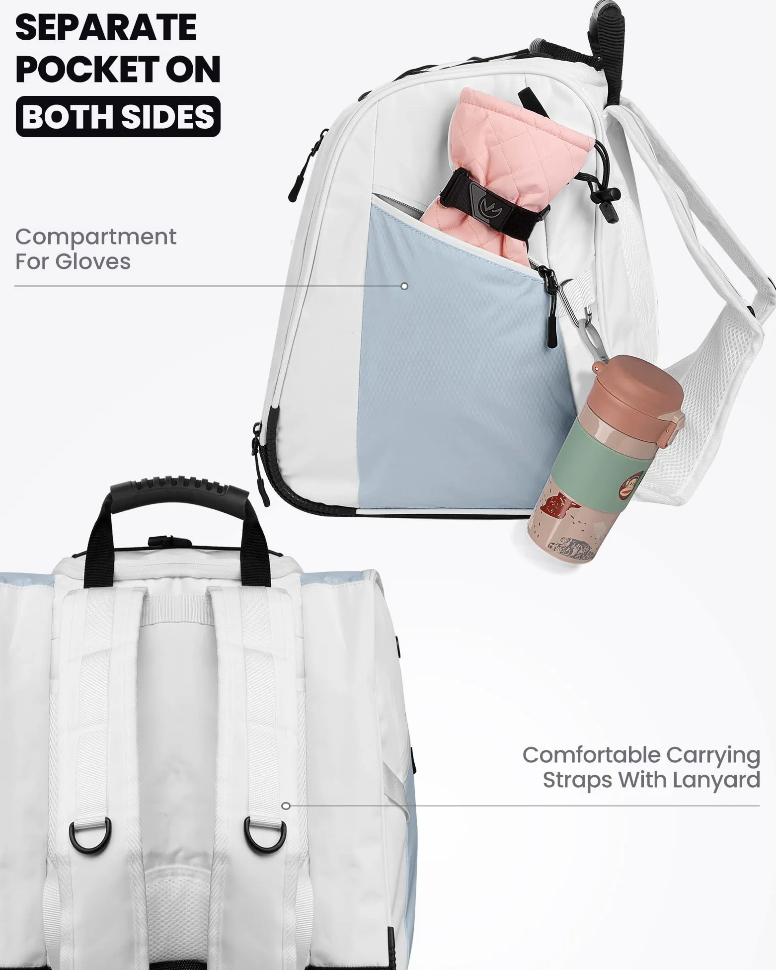 OutdoorMaster Sac à Dos pour Bottes de Ski, de Voyage en Avion, Snowboard, Sac à Dos avec Fond imperméable pour Casque de Ski, Lunettes et Gants 38 l