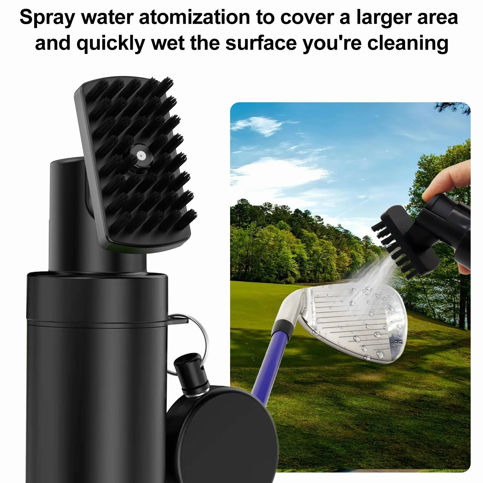Brosse de nettoyage à 360° pour club de golf avec mousqueton et bouteille d'eau étanche – Outil de nettoyage léger et compact pour clubs de golf, balles et chaussures – Cadeau idéal pour homme