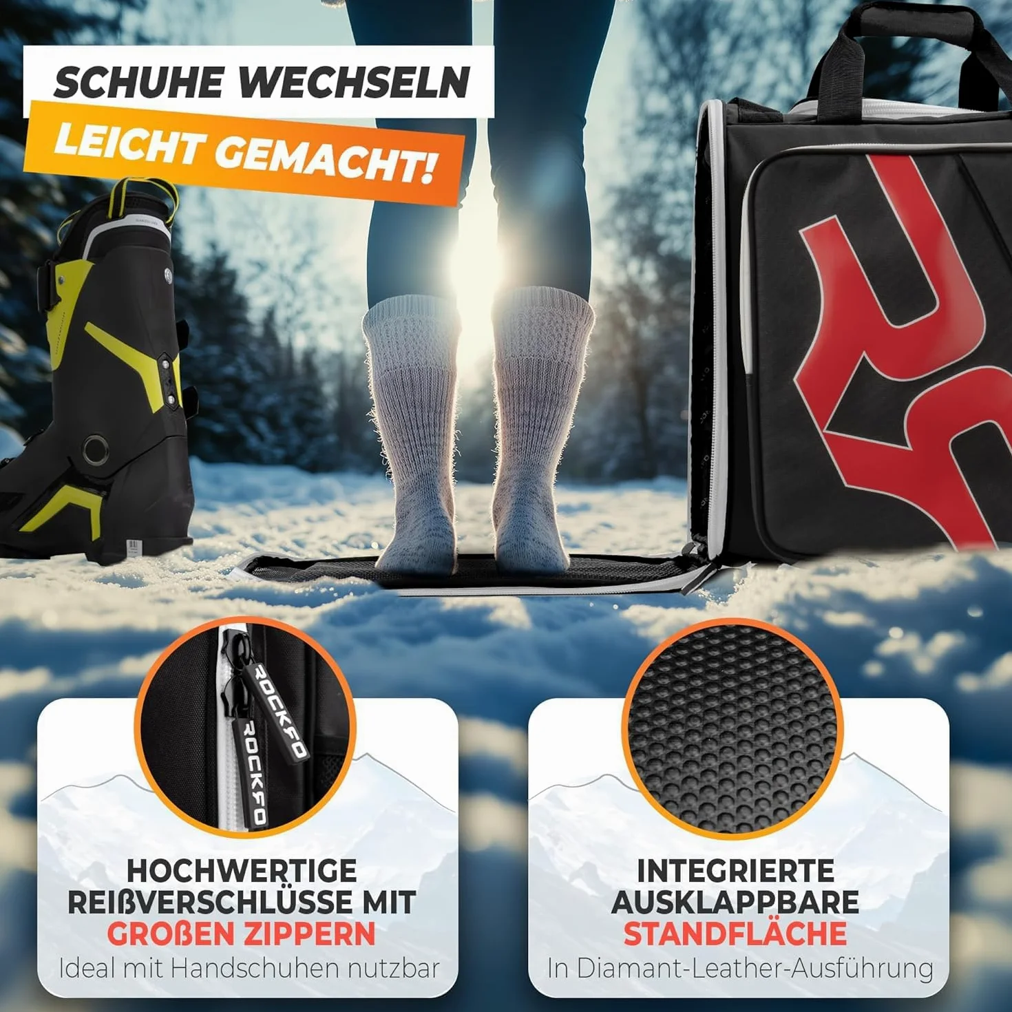 Sac à chaussures de ski avec compartiment pour casque, sac robuste pour chaussures de ski, sac imperméable avec compartiment pour casque, sac à dos pratique 7 zones pour chaussures de ski