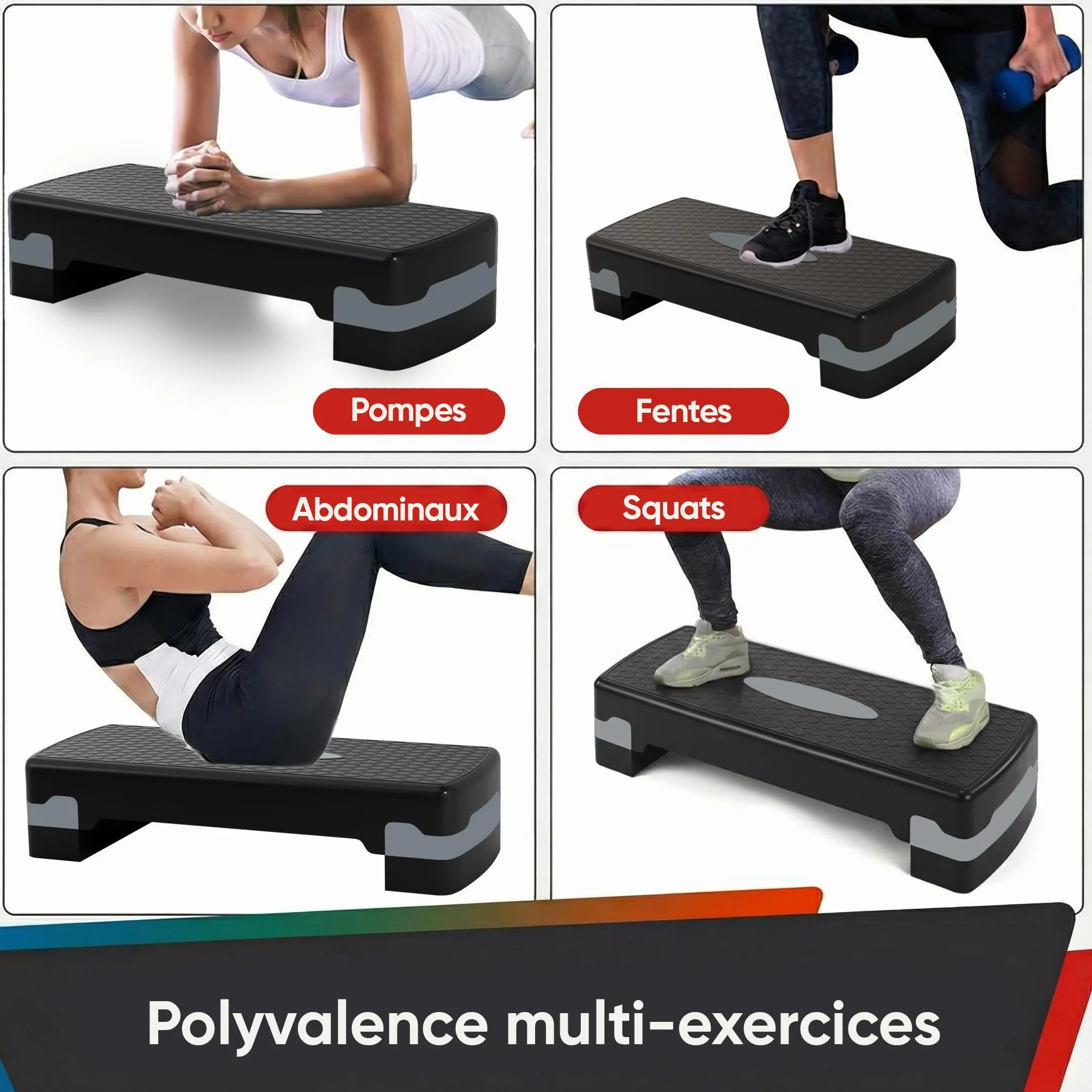 Ultrasport Stepper Fitness Aérobic Antidérapant 2 Niveaux 68 x 28 cm Gris