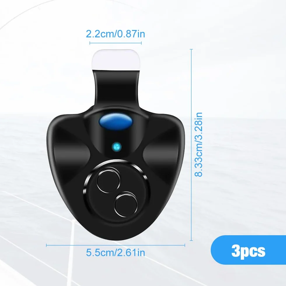 Mizikuu Lot de 3 détecteurs de touche électroniques à LED Light-Strike LED - Alarme de pêche avec détecteur de mouvement - Veilleuse - Pointe de canne à pêche à clip