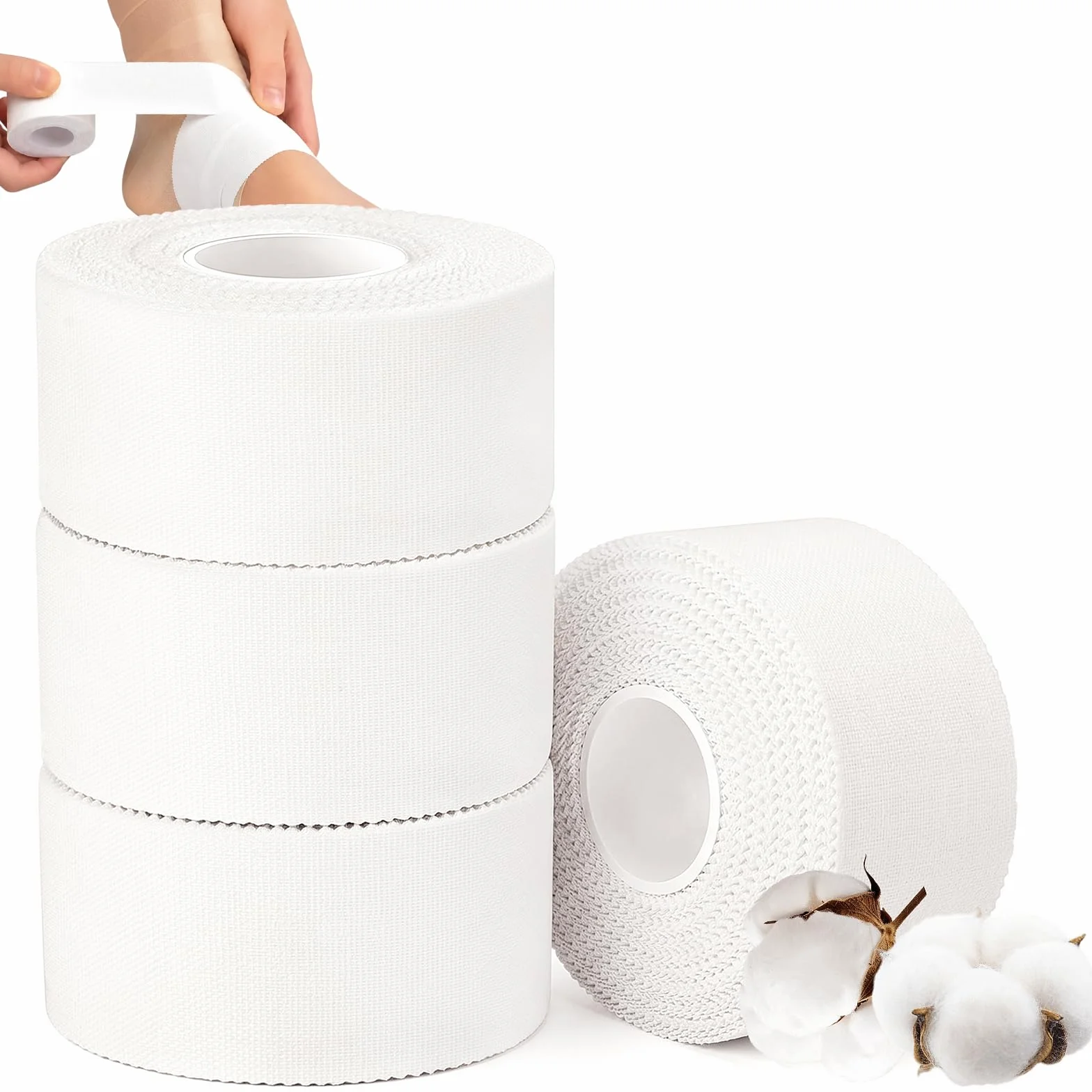 ANAMPION Sport Tape 3.8 cm x 10 m 4 Rouleaux Non Élastique Strap Athlètes Tennis Gymnastique Boxe Blanc