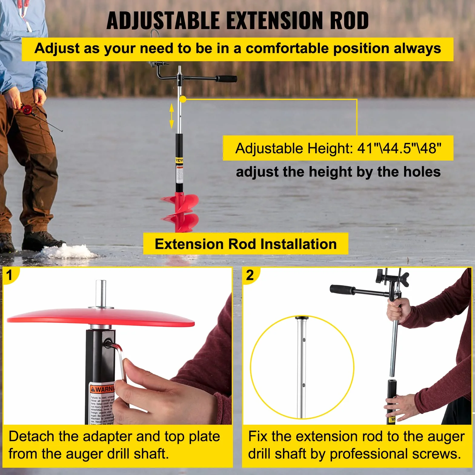 VEVOR Tarière à glace en nylon 20 cm 104 cm mèche tarière perceuse poignée caoutchouc