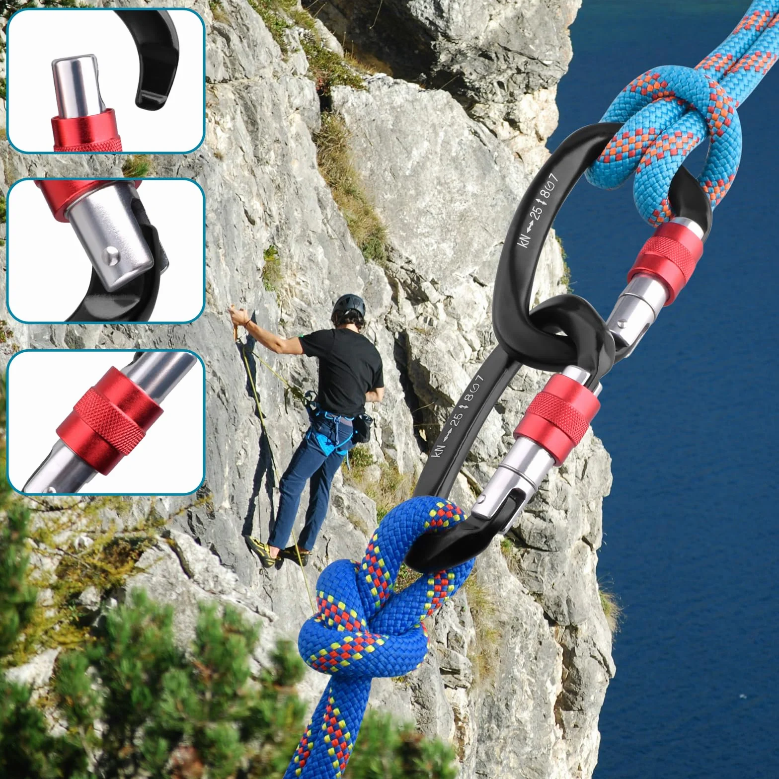 TRIWONDER Mousqueton Escalade 25 KN à Verrouillage 2 Pièces Camping Hamac