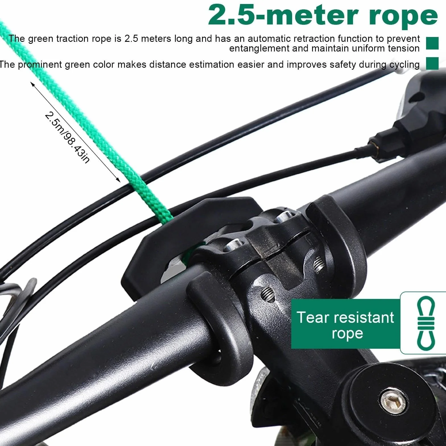 Barre de Traction Vélo Enfant 2,5 m Noir avec Serre-câbles Nylon