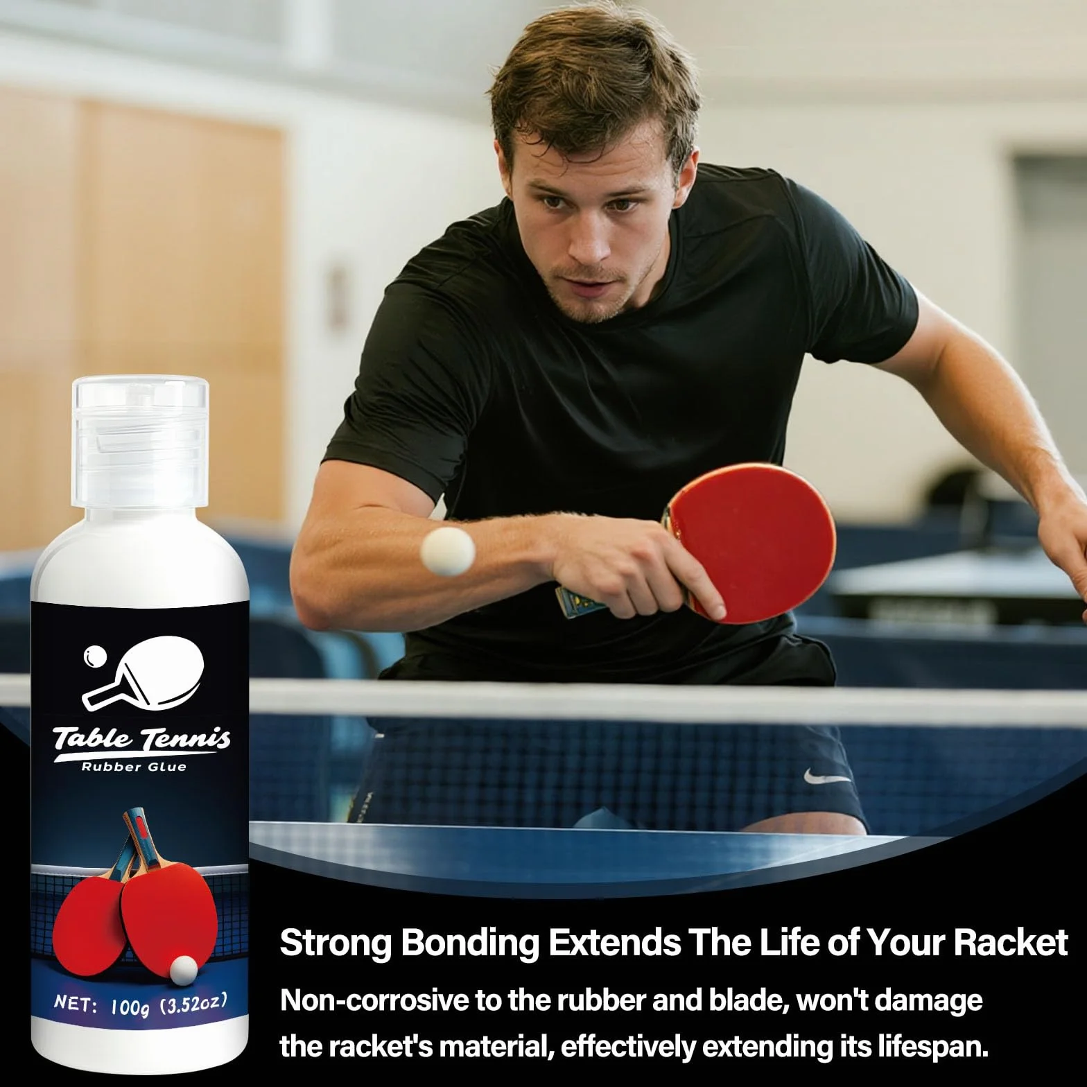 Colle de tennis de table 100 ml caoutchouc pour raquette avec 4 éponges