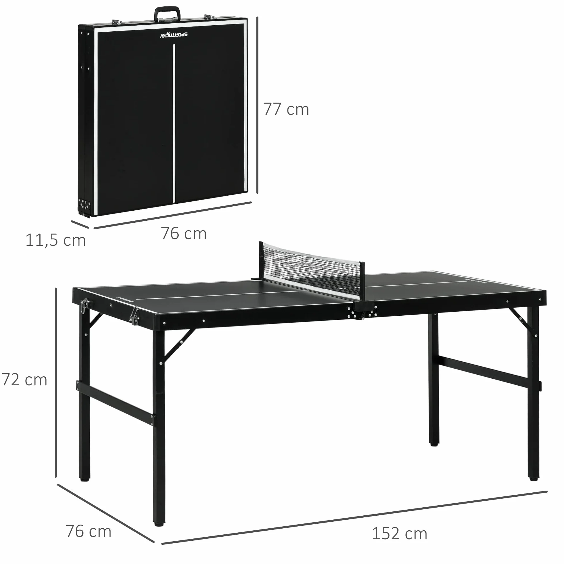 SPORTNOW Mini Table de ping-pong pliable avec filet, balles, poignée 152x76x72 cm Noir