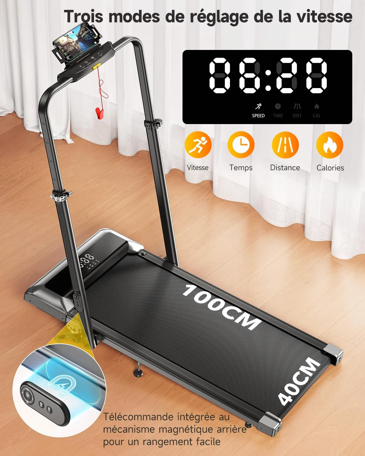 Tapis de Course 6 en 1, Pente 1%-12%, Vitesse 12km/h, 2.5 HP, Colonne Télescopique 115cm