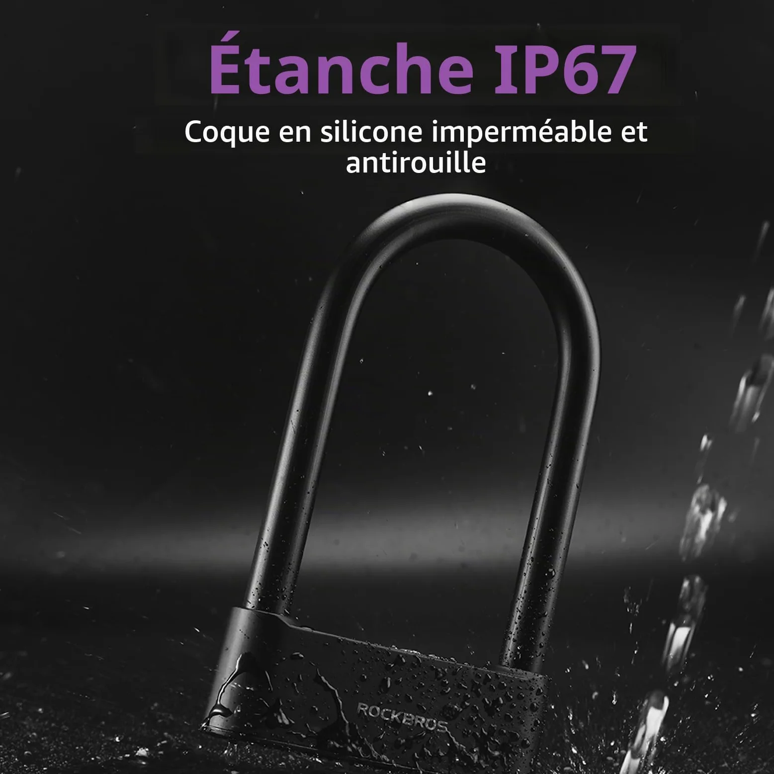 ROCKBROS Antivol à Empreinte Digitale, Étanche IP6 pour Vélo, Antivol à Clé Bluetooth, Recharge USB pour Vélo, Gravel, Scooter, Moto, Gym, Bureau, Maison