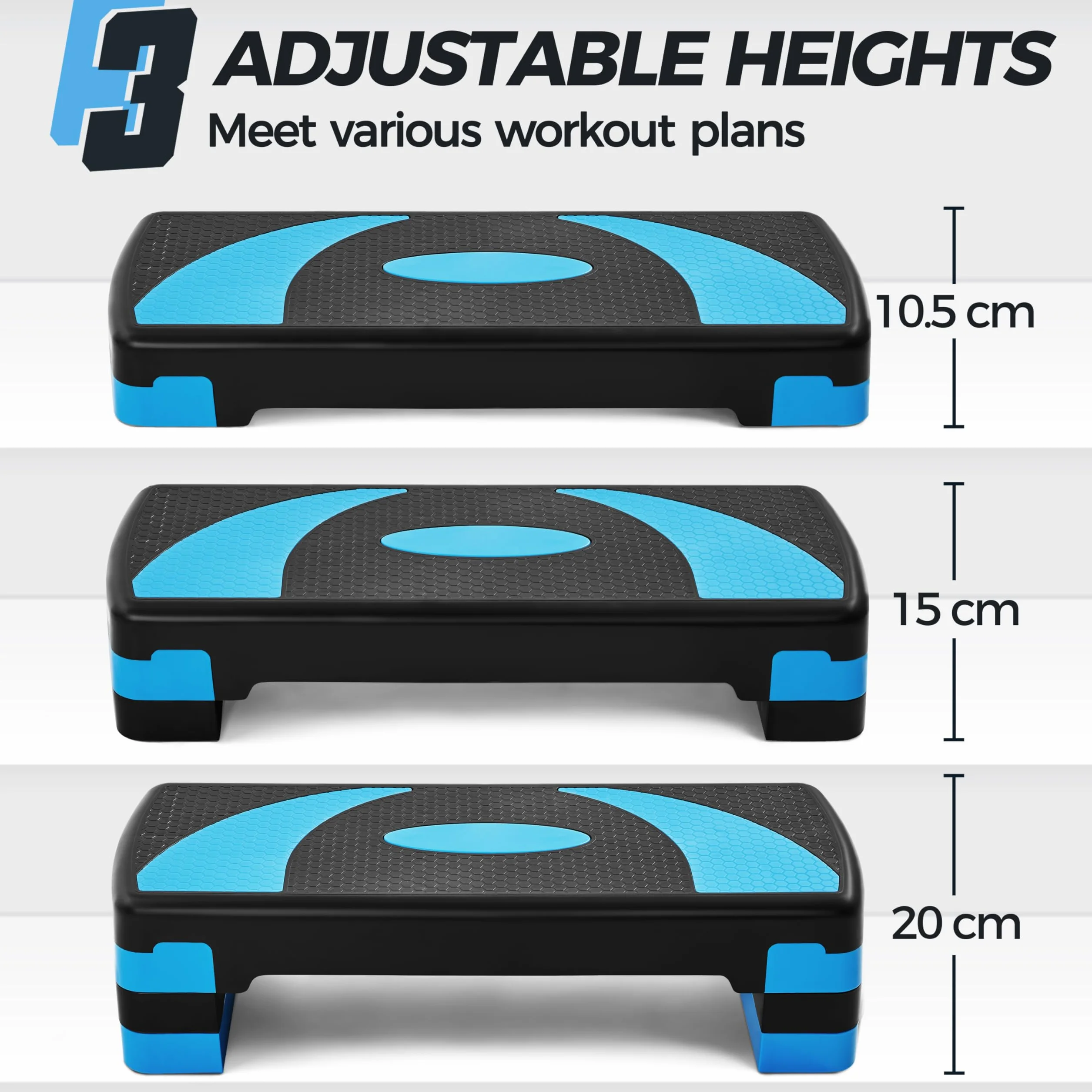 Step de Fitness Stepper 79,5 x 30 x 20cm Réglable 3 Hauteurs Bleu