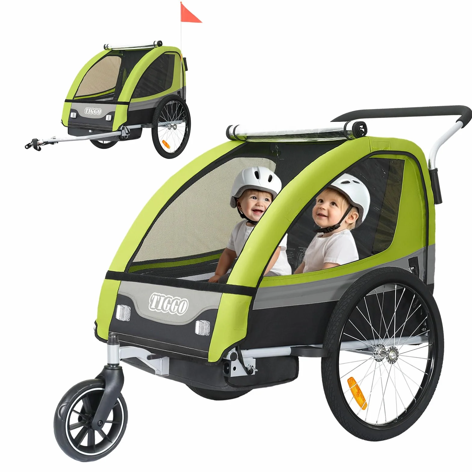 Tiggo T2 Remorque Enfants Vélo 2 en 1 Poussette Jogger Buggy 360° Roue Avant