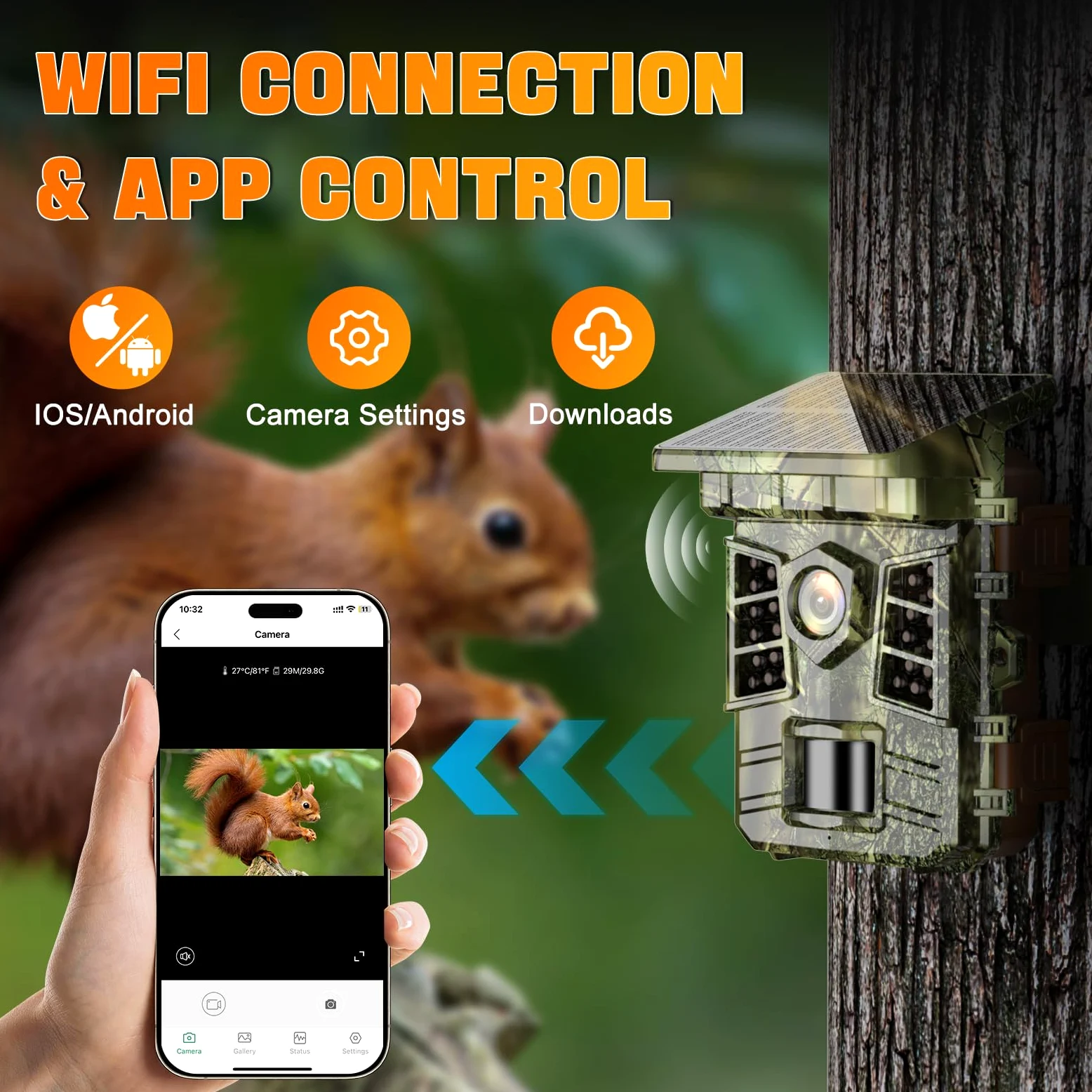 Coolifepro Caméra de Chasse Solaire, 60MP 4K WiFi Bluetooth Camera Chasse, Batterie Rechargeable Intégrée de 2600mAh, 25M Caméra Infrarouge, Grand Angle 100° avec Carte 32GB