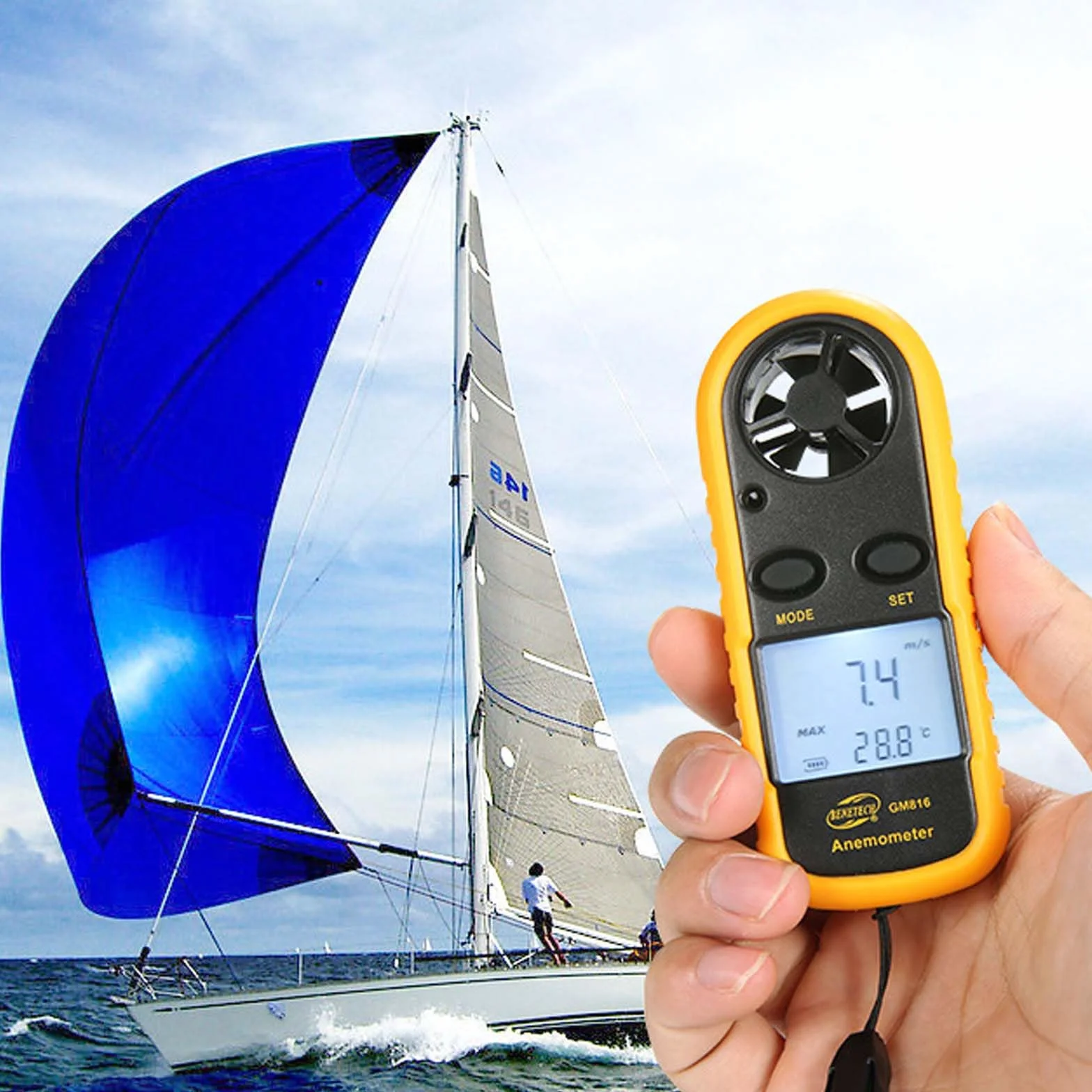 Anémomètre numérique portable vitesse du vent température refroidissement éolien drone voile surf pêche