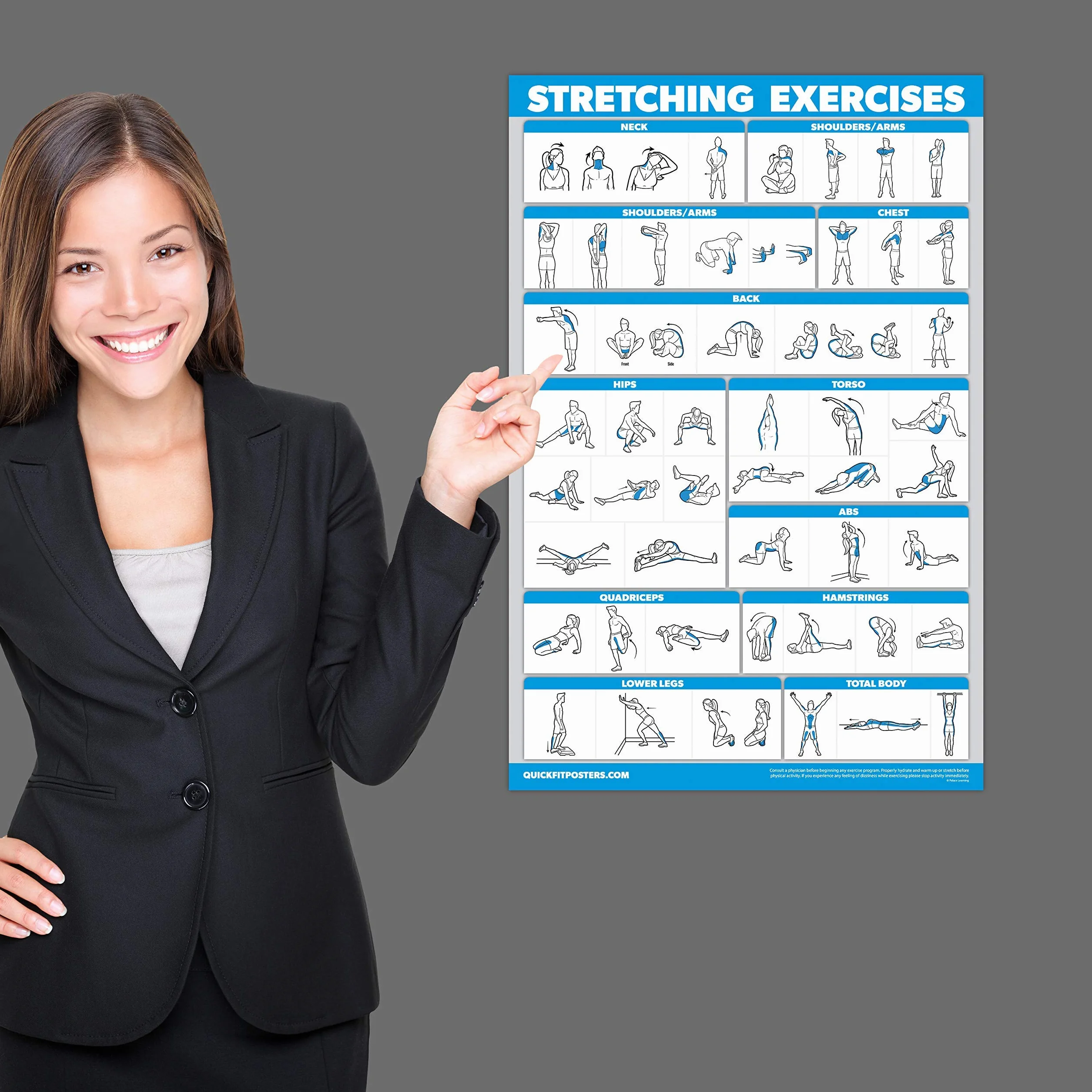 Poster d'exercices d'étirement QUICKFIT – Routine extensible laminé 45,7 x 68,6 cm