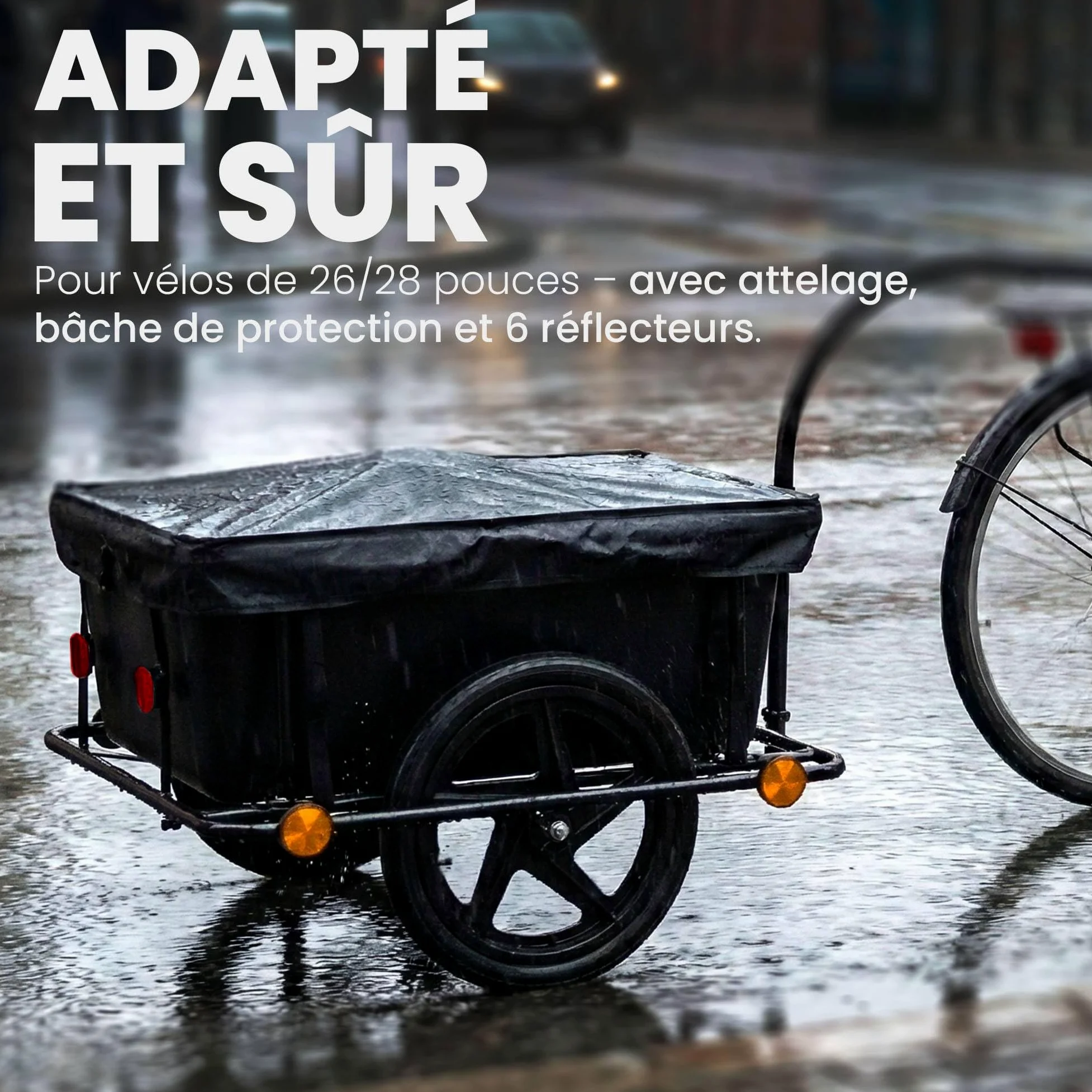 CLP Remorque Velo Cargo Haarlem, Chariot de Transport 2 en 1 avec Attelage & Bache, Cadre Acier Robuste, 80kg, pour Velos 26-28 Pouces, Couleur:Noir