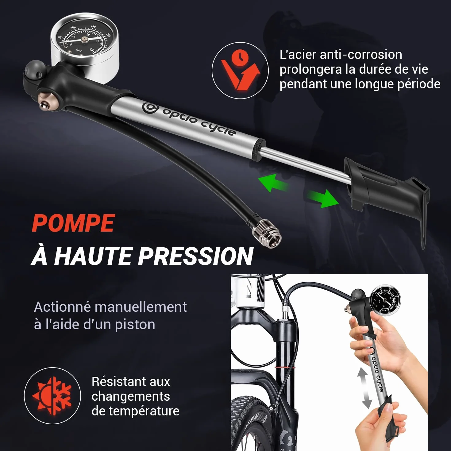 Pompe Haute Pression VTT avec Manomètre pour Suspension Fourche Compatible Fox RockShox Manitou