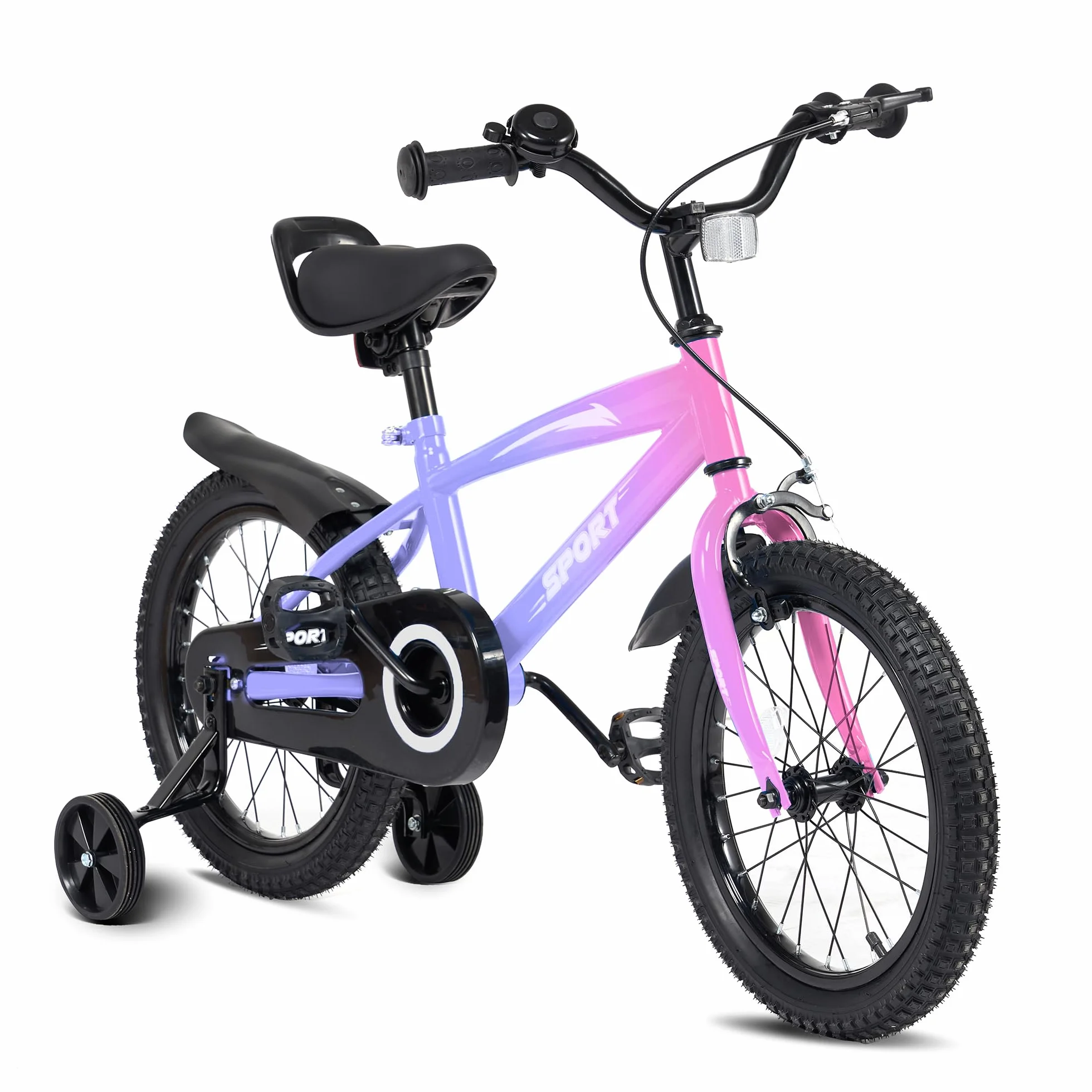 BODIOO Vélo enfant 14 pouces garçon fille roues stabilisatrices cadre stable siège réglable frein arrière frein à main 94-107 cm