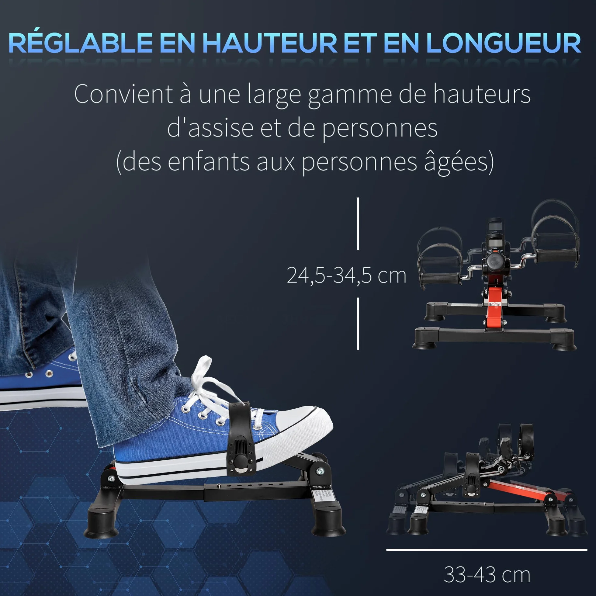 HOMCOM Mini vélo d'appartement résistance ajustable écran LCD acier noir