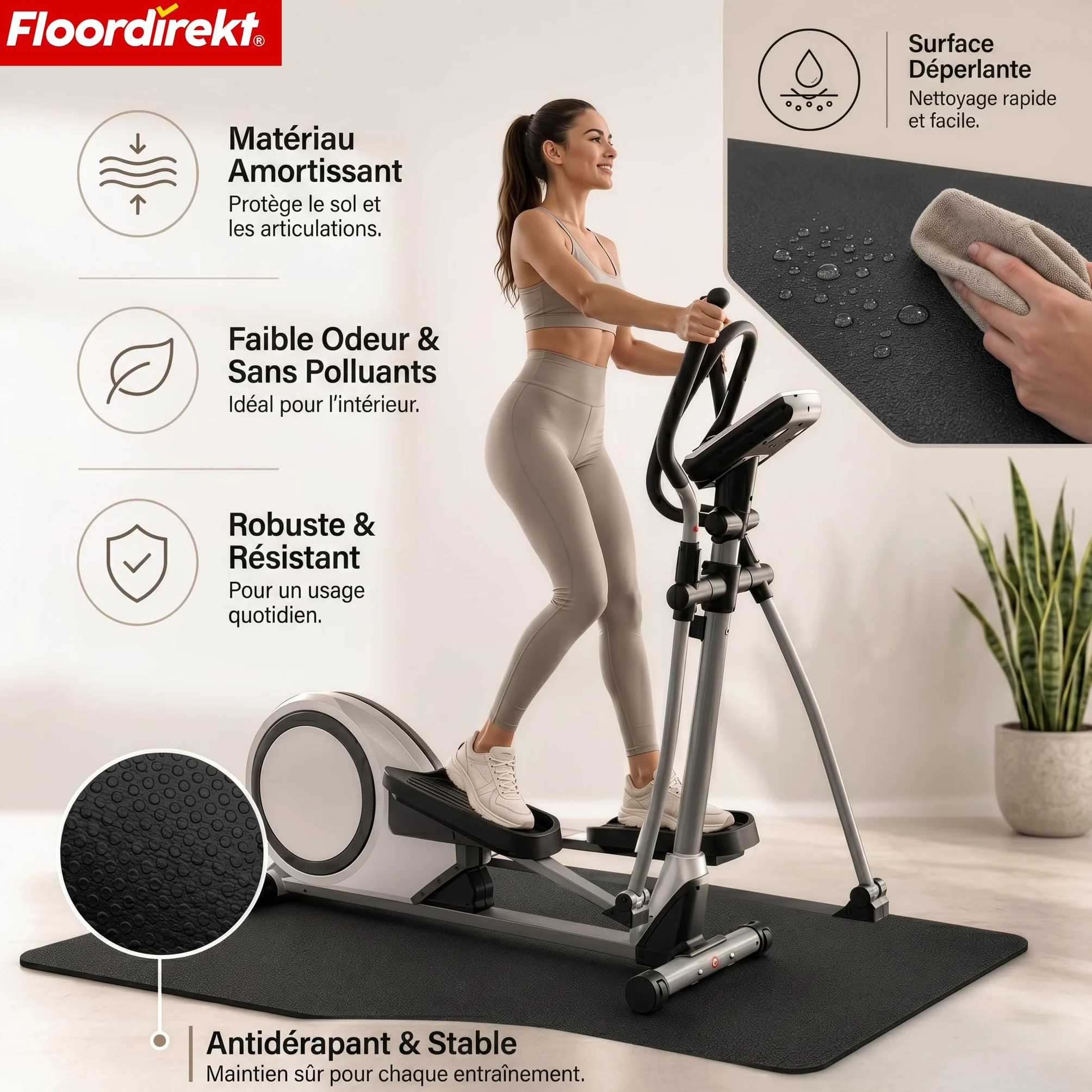 Tapis de protection de sol antidérapant Sparta Floordirekt pour tapis de course, vélo elliptique