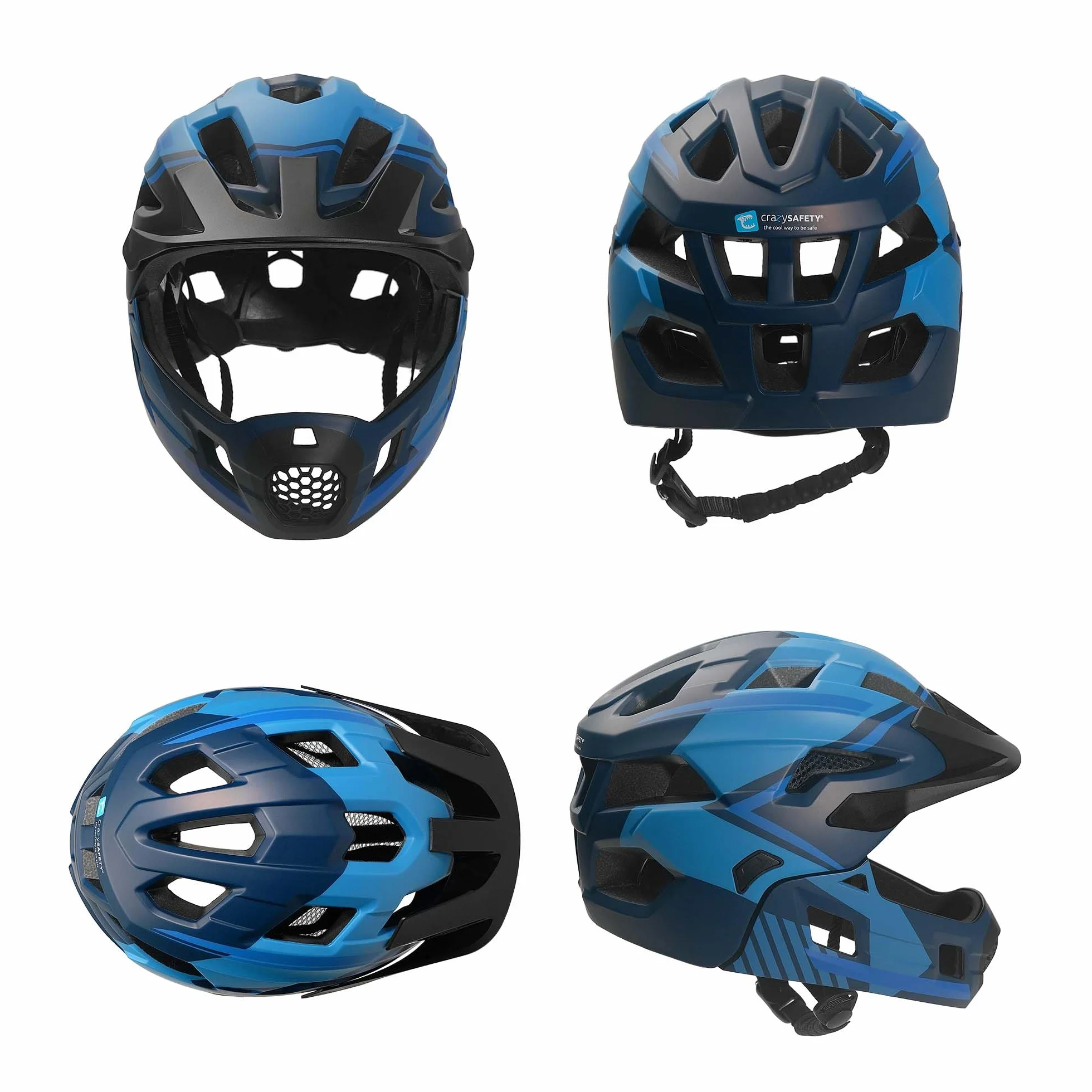 Crazy Safety Casque Vélo Intégral pour VTT BMX Skateboard Enfant Mentonnière Amovible Taille M 54-57 cm