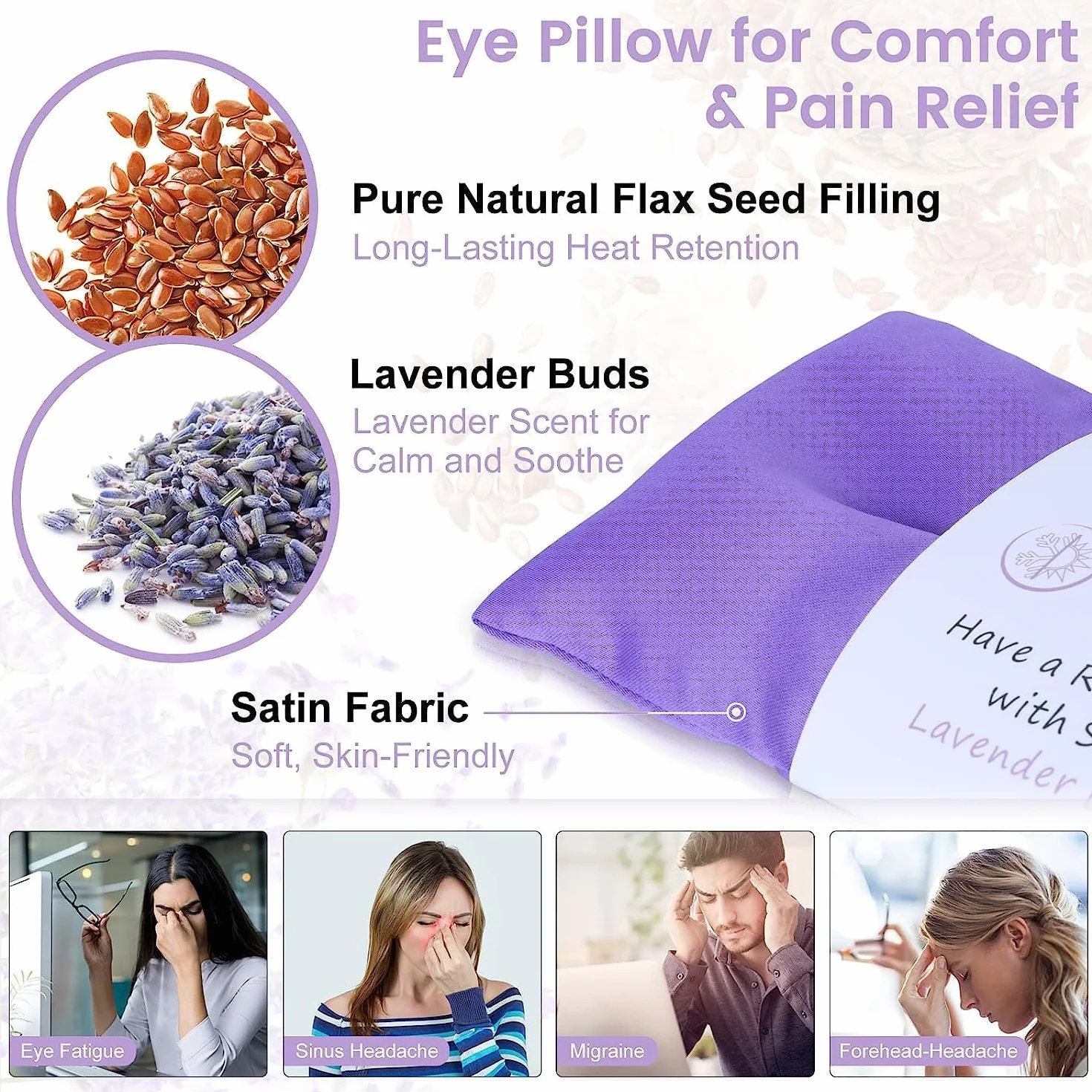 SuzziPad Lot de 6 oreillers pour les yeux à la lavande, masque lesté pour dormir, compresse oculaire chaude et froide