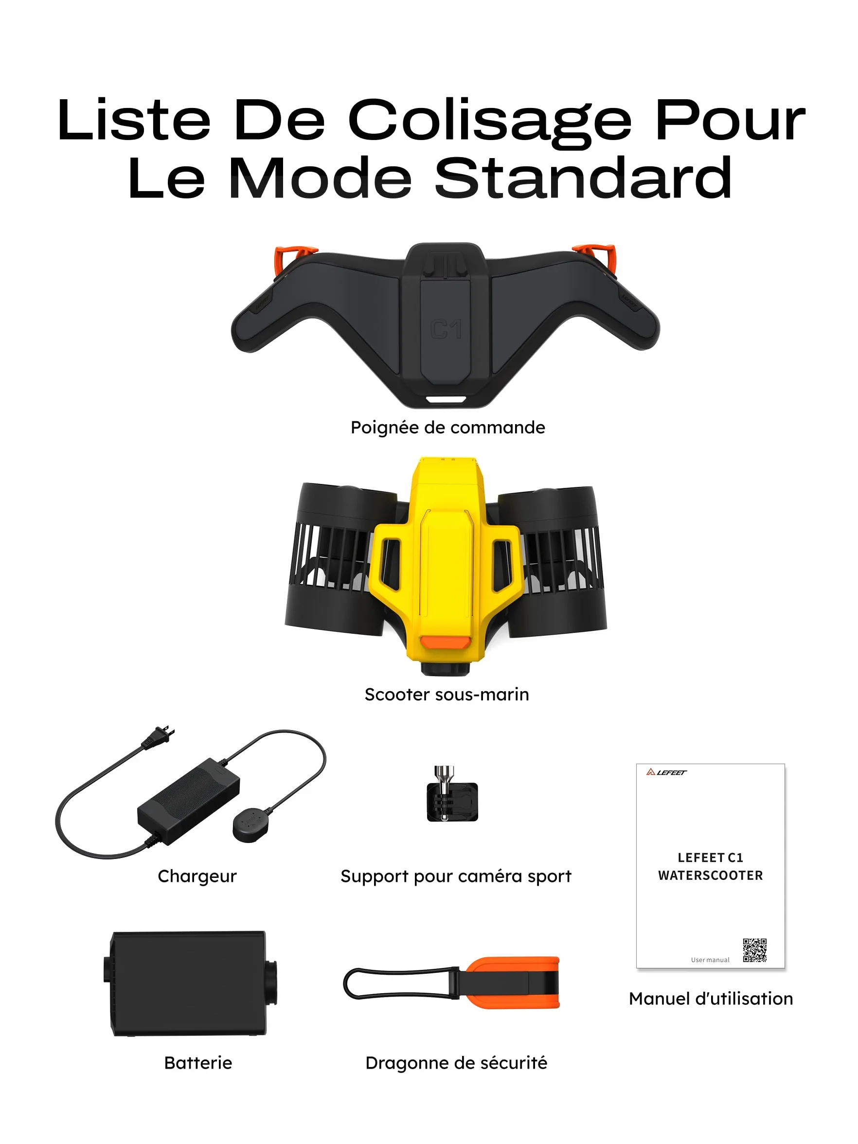 LEFEET Trottinette sous-Marine C1 Deux Moteurs IPX8 30 m étanche Batterie 60 Min Support caméra