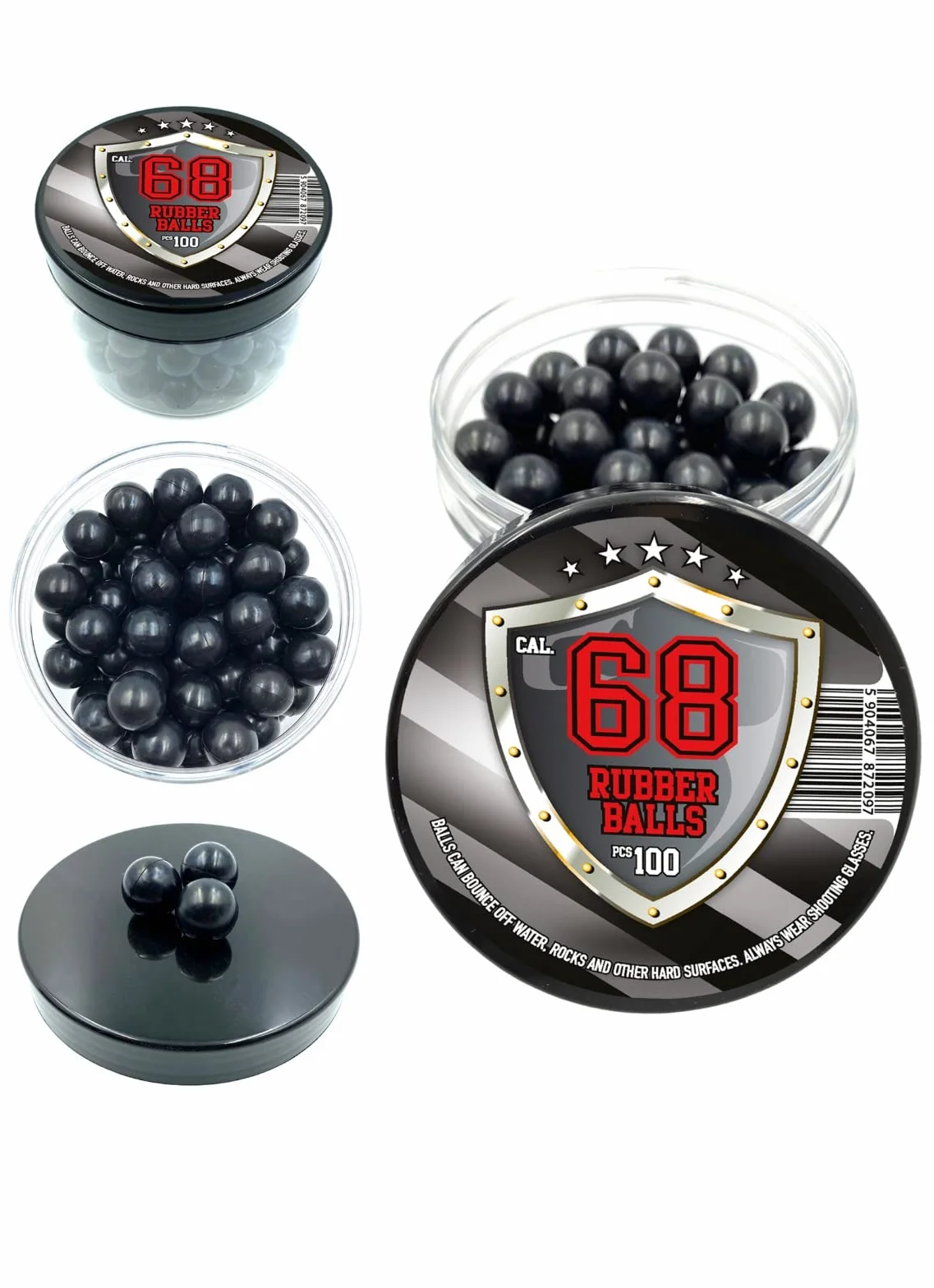 100 Premium Hard Rubberballs .68 Caliber Paintballs for Self Home Defense Pistols